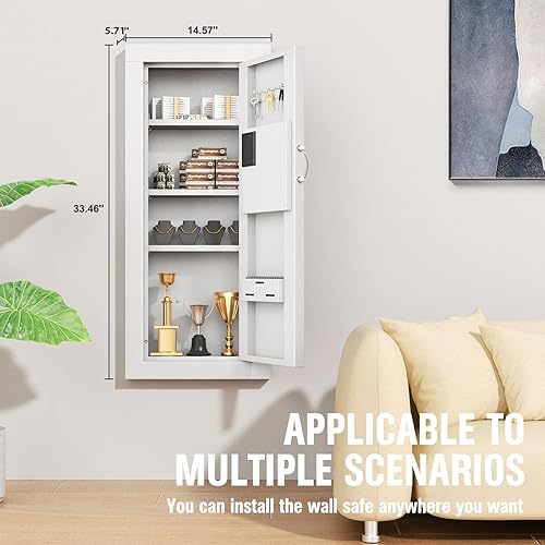 Miniatura 2 de INTERGREAT Cajas fuertes de pared resistentes de 33 pulgadas de alto, color blanco, resistente al fuego en la pared con estante extraíble, cerradura