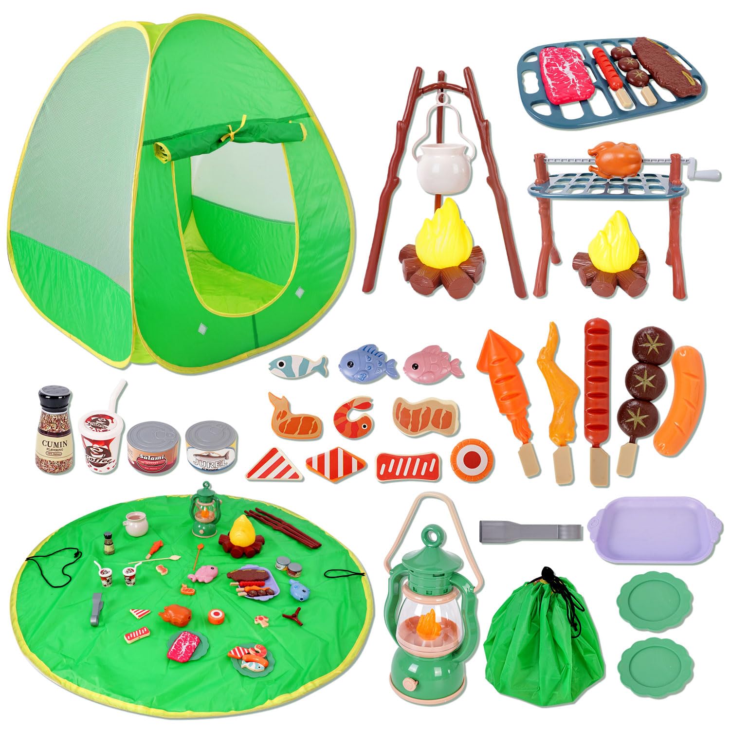 Camping Set Toys with Pop up Play Tent Indoor Outdoor Pretend Camping Playset for Toddlers Kids Boys Girls 3-5 Years Old