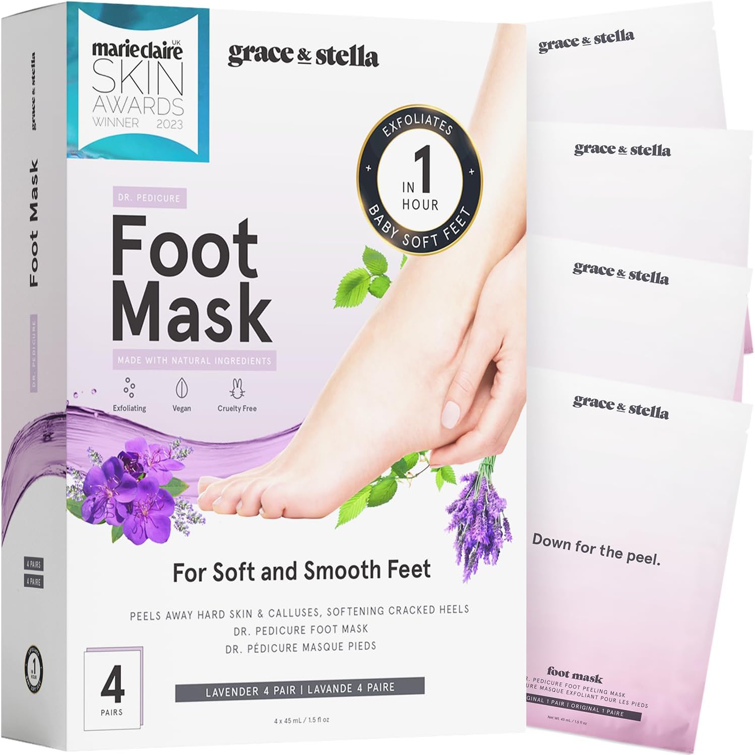 BEST Dr. Pedicure Foot Exfoliation Peeling Mask | For Smooth Baby Soft Feet, Dry Dead Skin Natural Treatment, Repair Rough Heels, Callus Remover, Soak Socks Booties, Get Gentle Feet, Lavender (1 Pair)