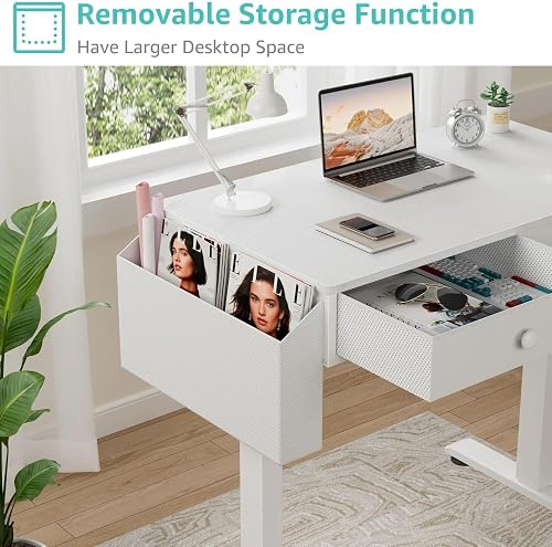 Lufeiya Tavolino piccolo con cassetti, 80 cm, bianco elettrico, regolabile in altezza, con spazio per ufficio, camera da letto e casa - 4