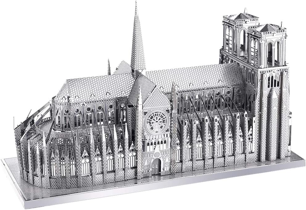 Piececool3D Metal Puzzle for Adults, Notre Dame De Paris Church Metal Model Kit, French Cathedral Architecture Building Kits, Great Birthday Gifts (Silver)