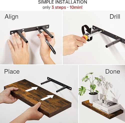 Miniatura 9 de BAYKA Estantes flotantes de baño para pared  Estante sobre el inodoro de madera rústica para dormitorio, cocina o sala de estar, estantes de