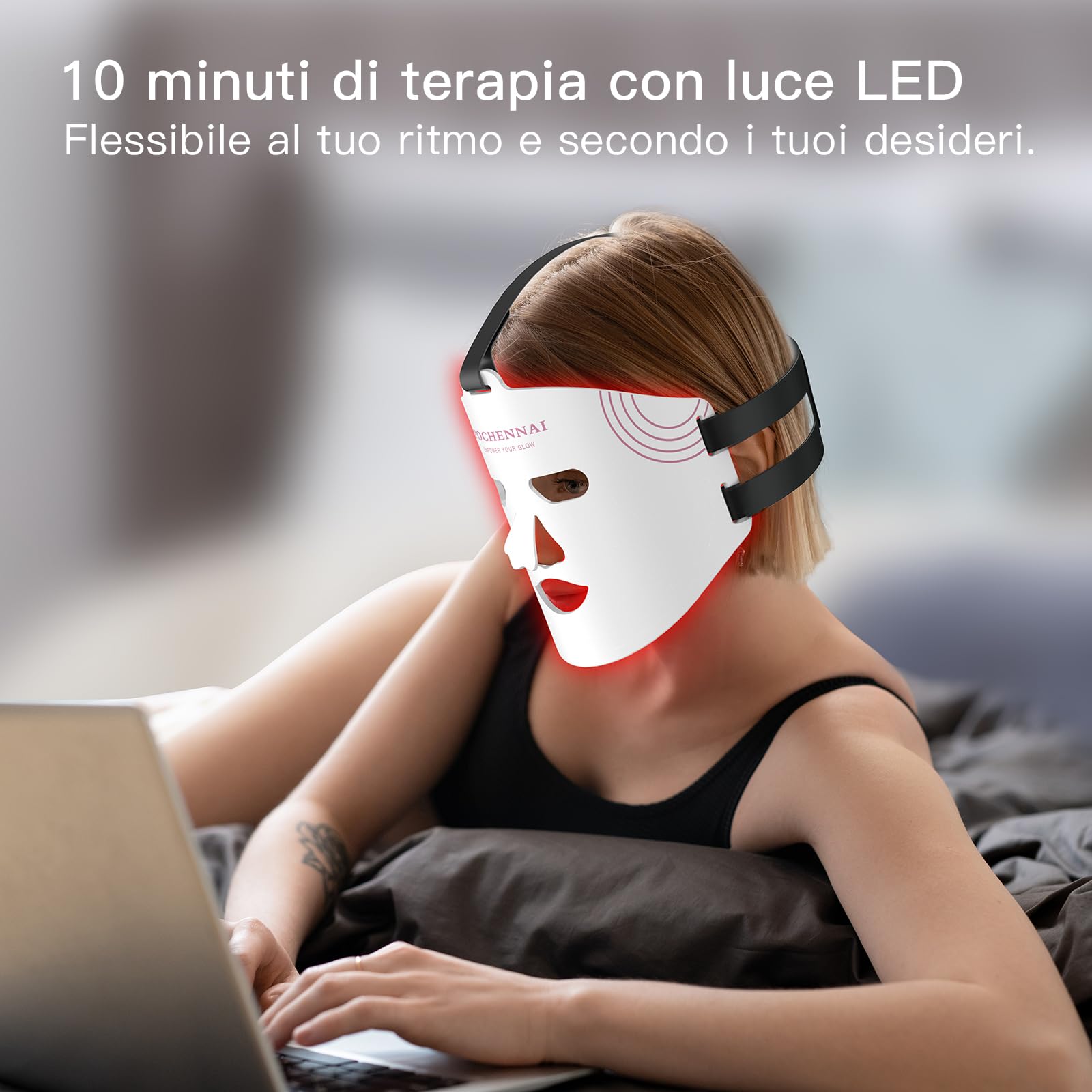 Luminiva LED Gesichtsmaske – Heimanwendung Beauty Gerät mit Rotlicht & Nahinfrarotlicht, Flexibles Silikon, Einfach zu Bedienen, 3 Intensitätsstufen (Perlweiß)