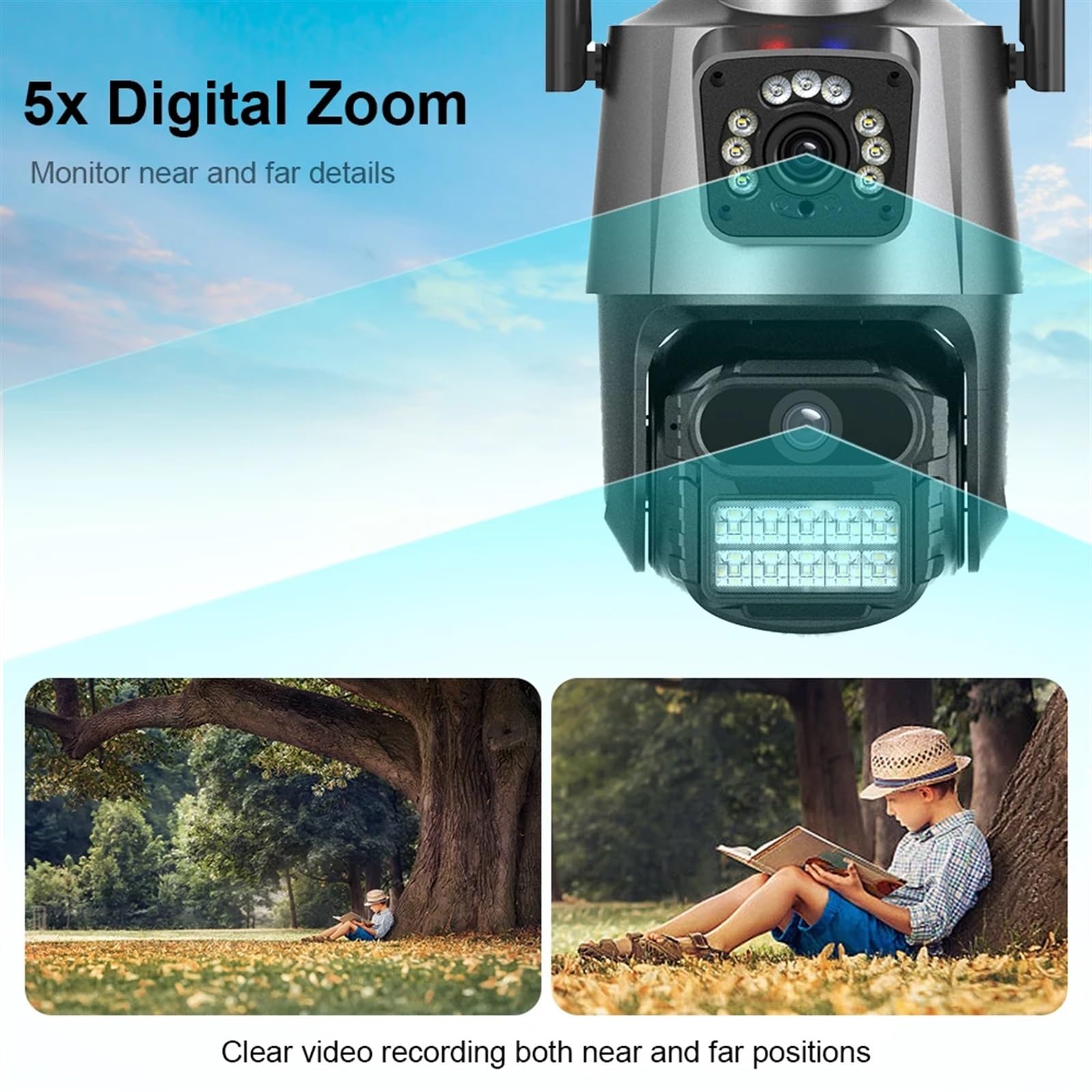 Telecamera Wifi Esterno, Telecamera IP 8MP 4K Dual Lens Dual Screen PTZ Telecamera Telecamera Di Videosorveglianza Di Sicurezza Esterna Impermeabile Allarme Luce Della Polizia ,Sicurezza, Antifurto(8M