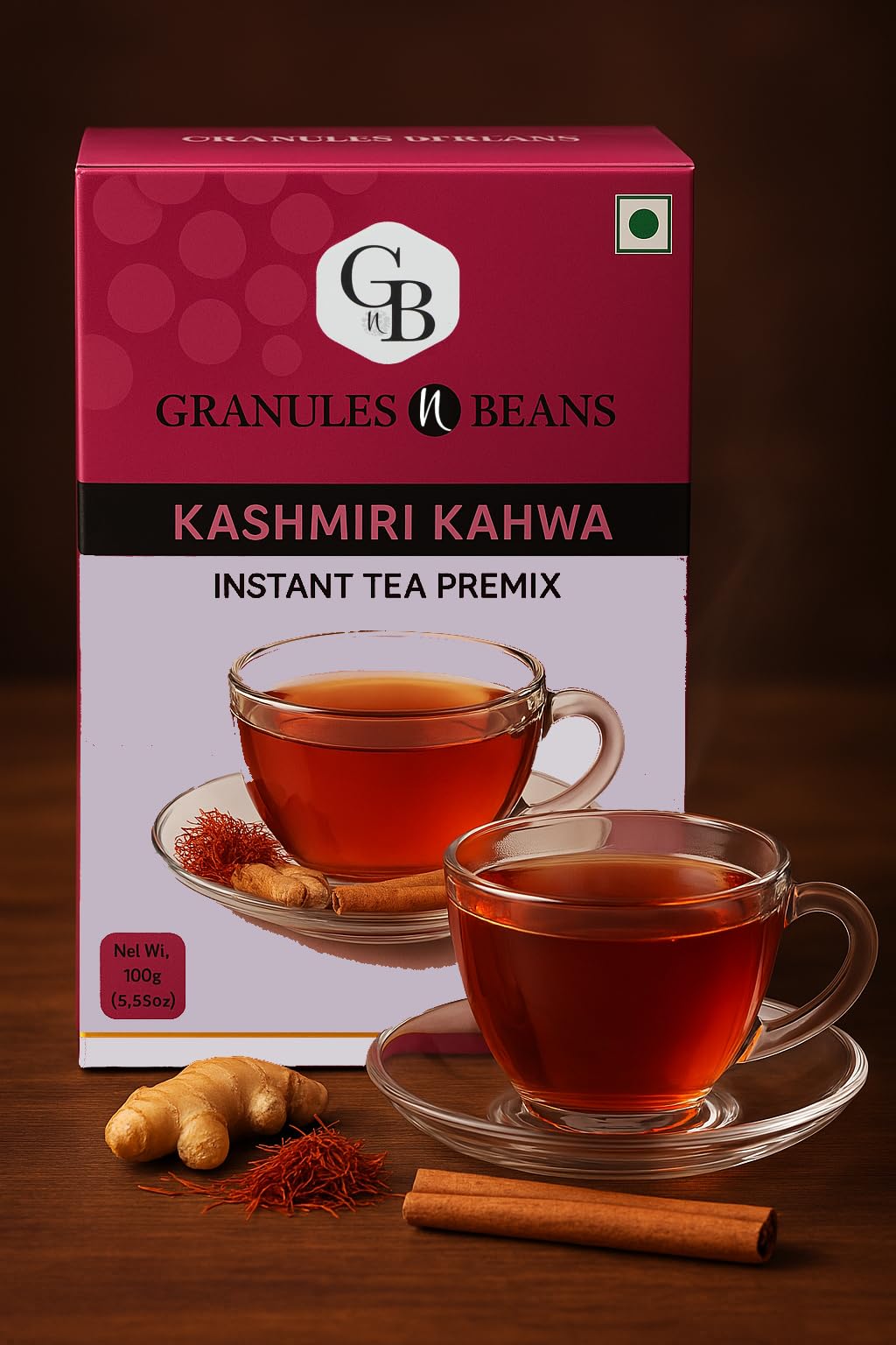 Granules n Beans Kashmiri Kahwa Instant Tea Premix - (10 Sachet x 10g = 100g) - (Pack of 3)