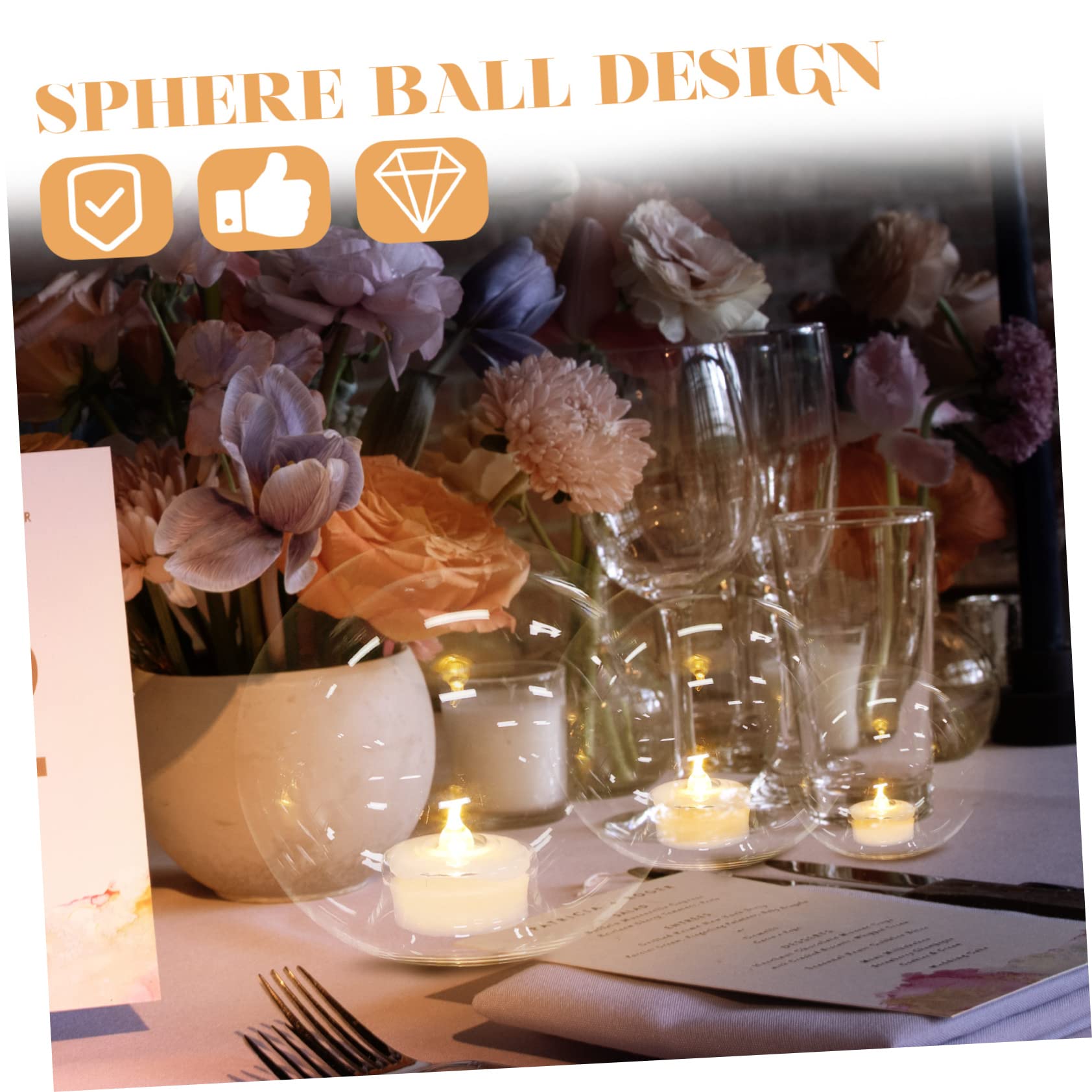 PRETYZOOM Lot de 3 Bougies LED Sphériques en Verre, Centre de Table Élégant, Ambiance Romantique pour Mariages et Anniversaires, Pile Bouton Incluse