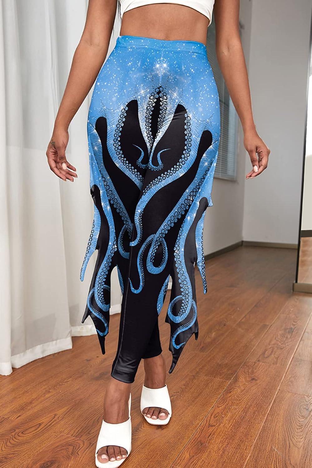 Mermaid Leggings for Women Fish Scale Leggings High Waisted Full Length Pants for Halloween Dance Party - Image 2