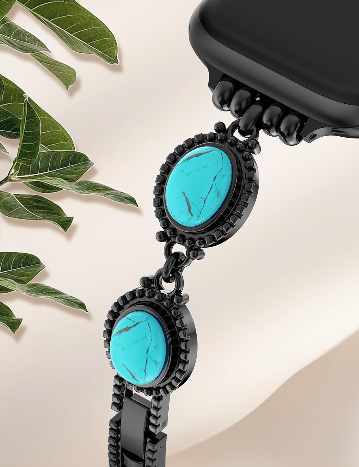 Moolia Turquoise Stone Bracelet Compatible with Apple Watch Band 42/41/40/38/46/45/44/49mm Women Metal Handmade Adjustable Replacement for iWatch Series 11 10 9 8 7 6 5 4 3 2 1 SE/Ultra（1/2/3） - Image 2