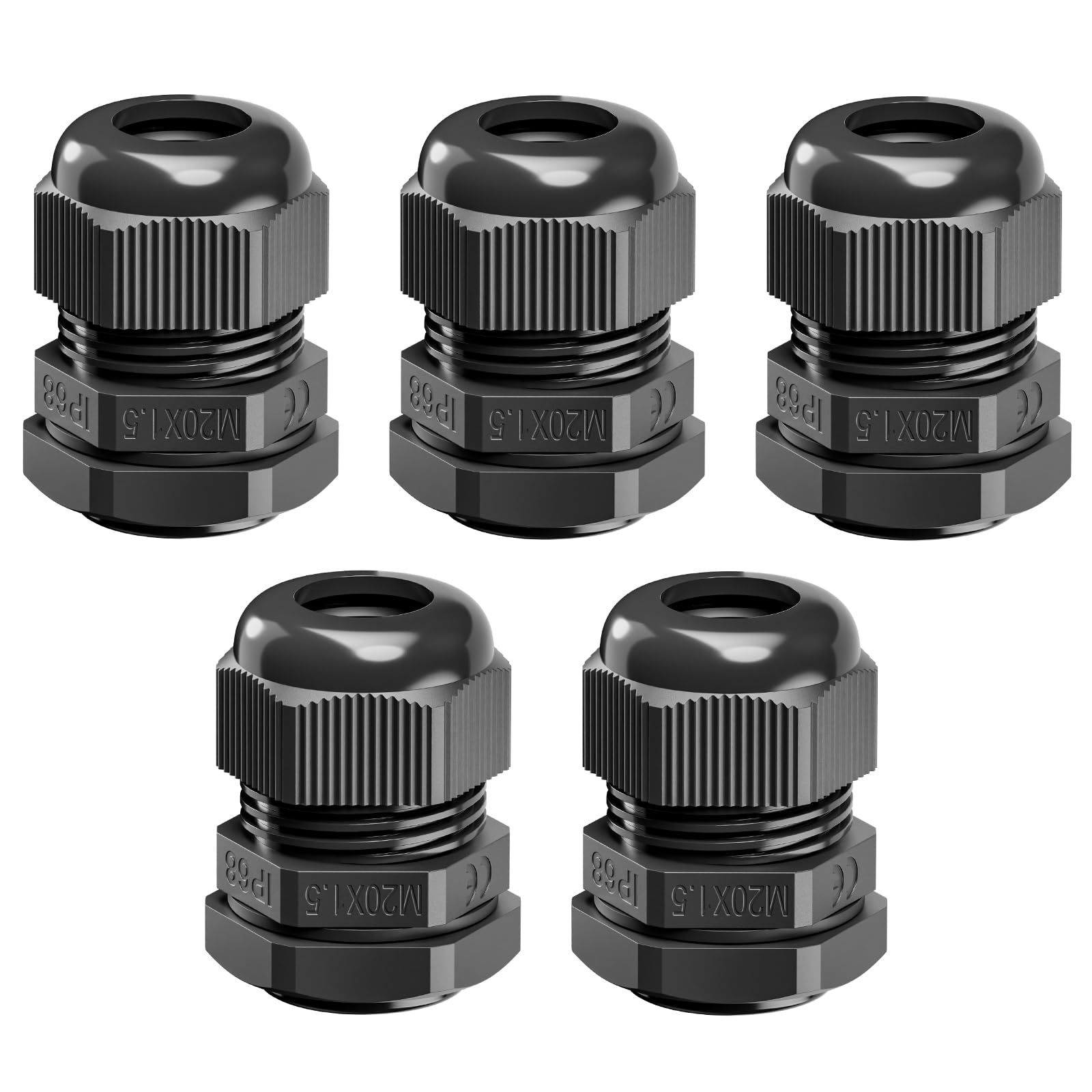 VCELINK 5PCS M20 20mm ×1.5 IP68 Waterproof Cable Glands, Nylon Cord Connectors, Wire Entry for Outdoor Wiring, Strain Relief Wire Grommets, Suitable for 6mm - 12mm Cables, Black