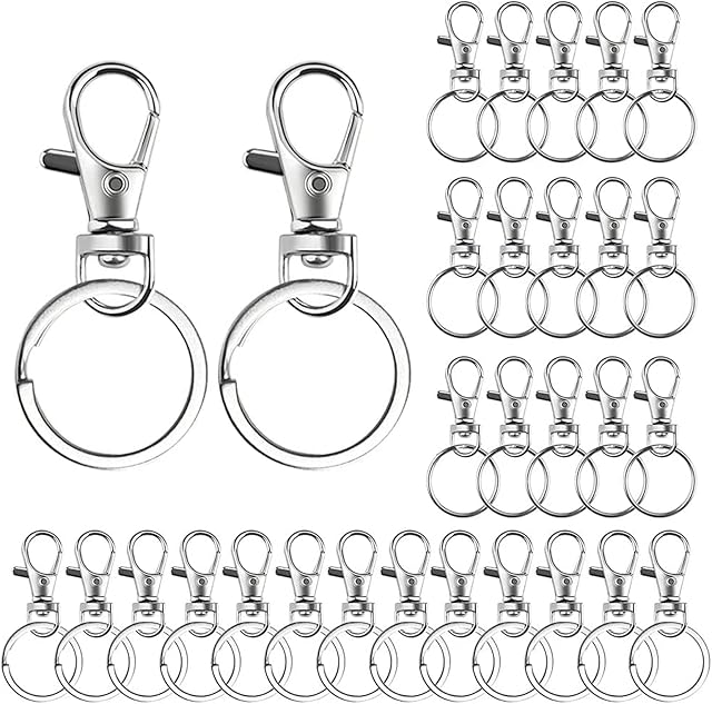 60 Pcs Keyring Rings Key Ring Hoops, Metal Key Ring Clips Swivel Lobster Clasps Key Chain Lobster Clips for Hanging Crafts Jewellery Making(30 Pcs Key Rings with 30 Pcs Keychain Hooks)