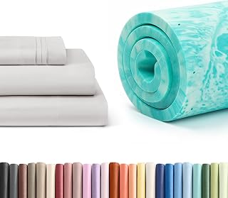 CGK Unlimited Twin XL Size 3 Piece French Grey Sheet Set + Twin XL Size 2 inch Memory Foam Mattress Topper