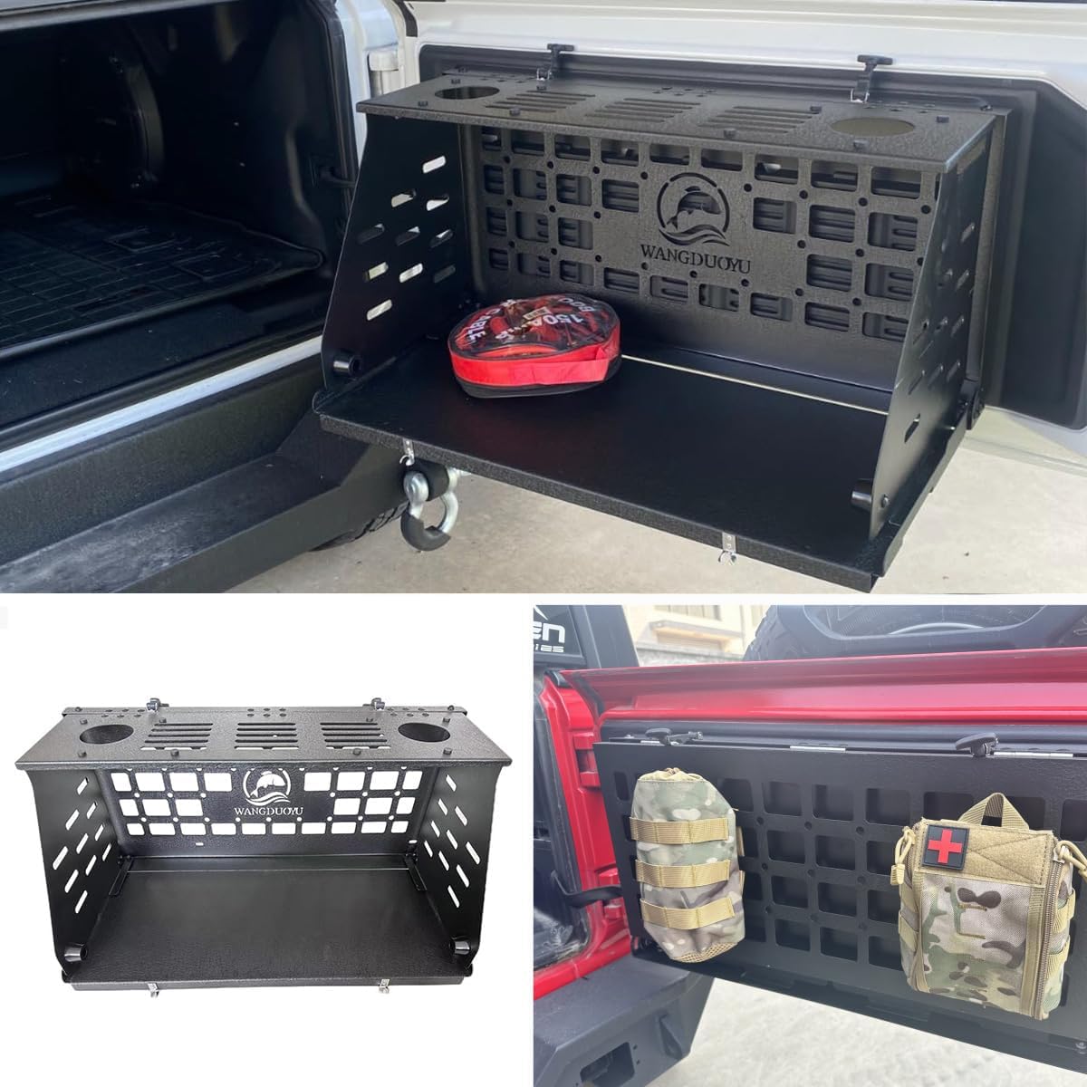 Tailgate Table Foldable 2-Tier Camping Rear Door Cargo Shelf Storage Compatible with Jeep Wrangler JL 2018-2023