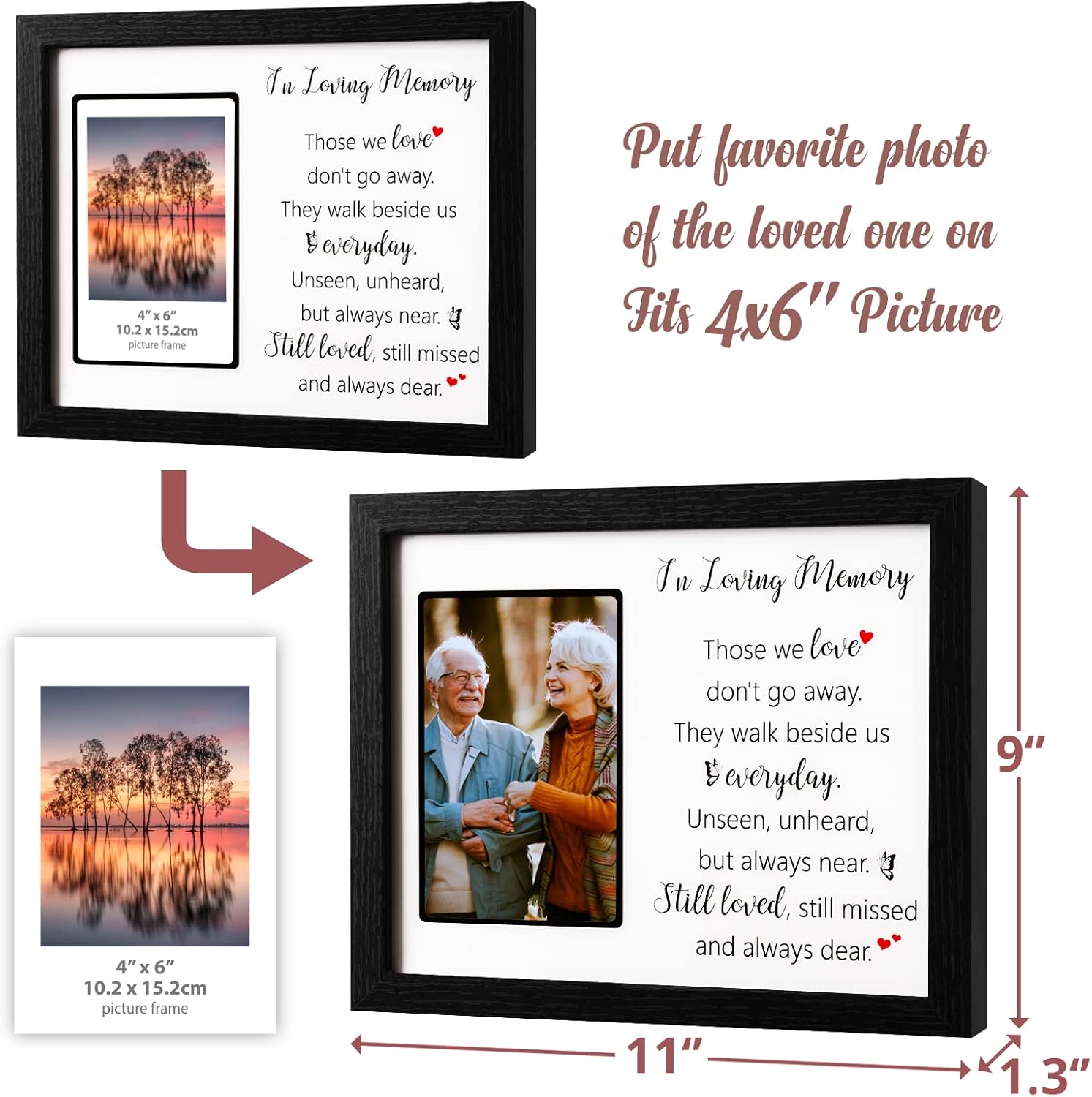 LED Shadow Box 4x6 - Memorial Picture Frame for Loss of Mother, Father, Loved One - Bereavement Gift