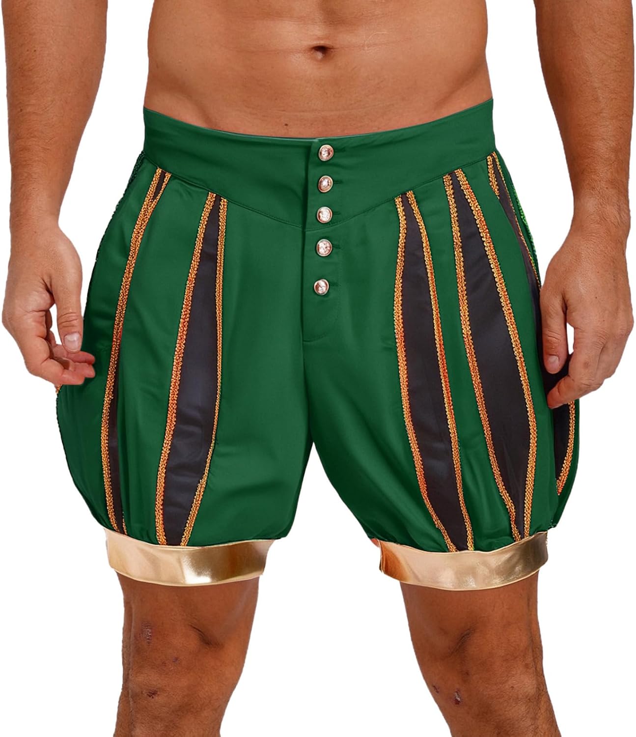 Jhaoyu Mens Medieval Renaissance Costume Lantern Shorts Contrast Color Front Button Bloomers Shorts