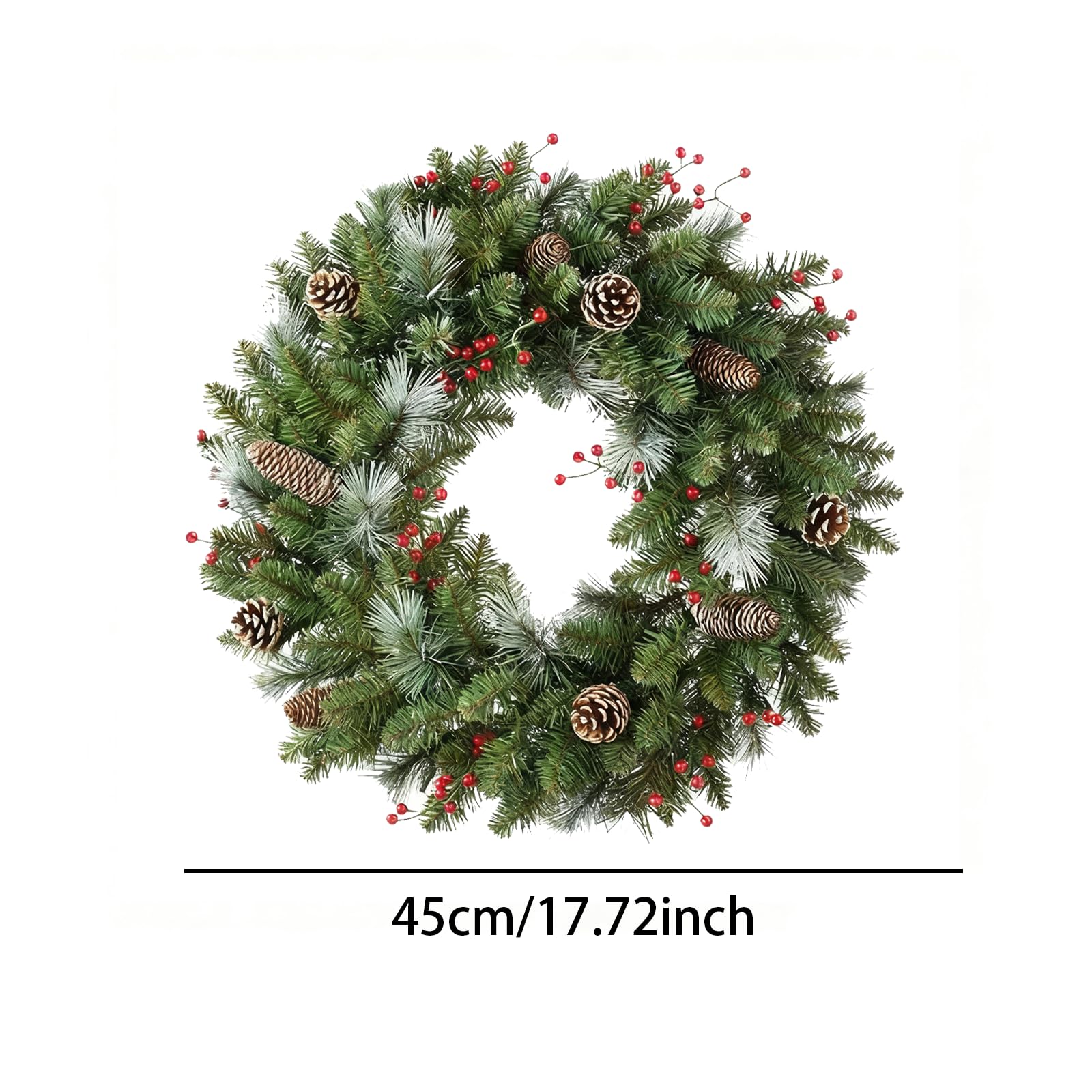 Corona de Navidad artificial de 40 cm con bayas rojas y piñas, corona decorativa de invierno para Navidad, puerta delantera, chimenea, pared, decoración del hogar