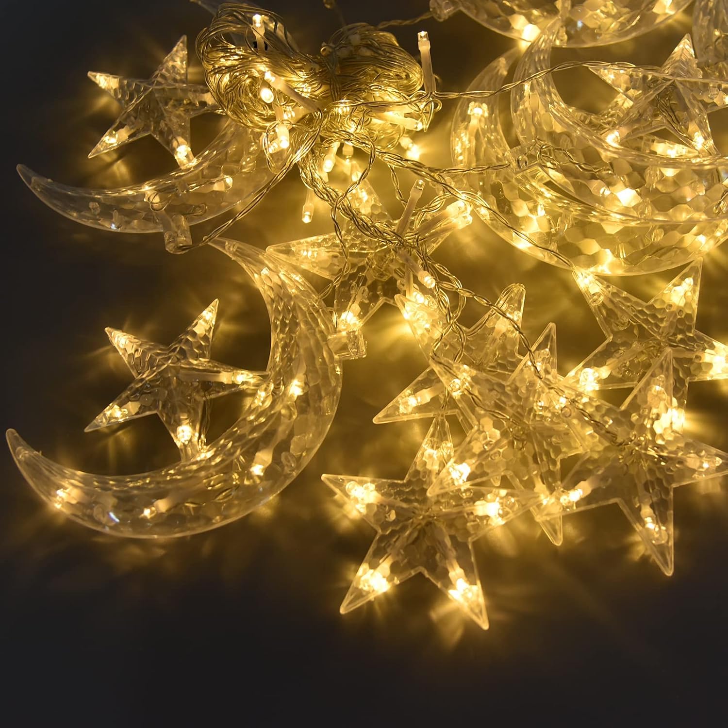 Gavigain Star Moon String Lights, 10ft 126 LED Ramadan String Lights Twinkle Star Moon Fairy Lights for Starry Night, Wedding, Party, Bedroom