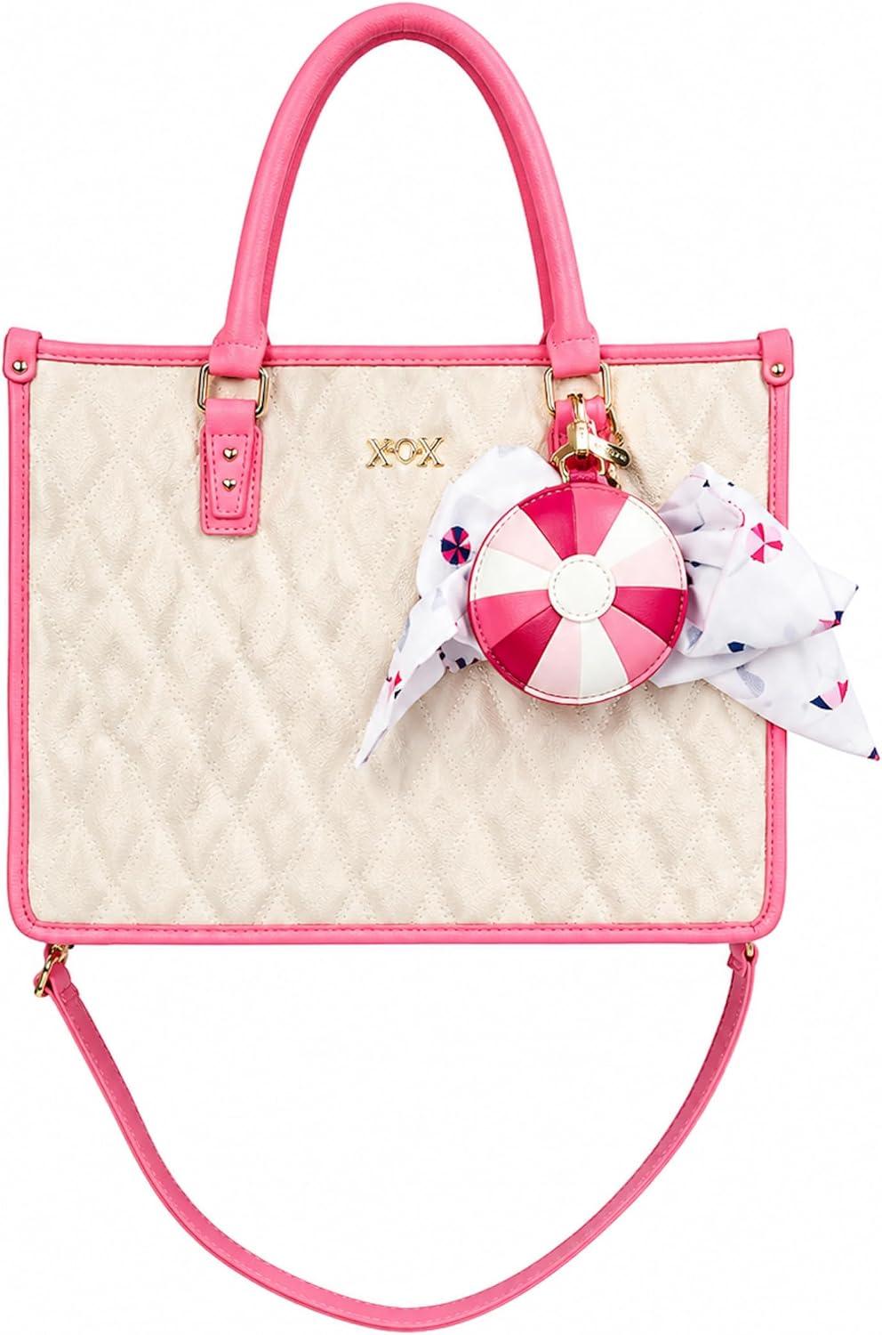 Betsey Johnson XOLALA Quilted Crossbody Purse with Handles - 10" H x 12" W x 5" D | Detachable Charm