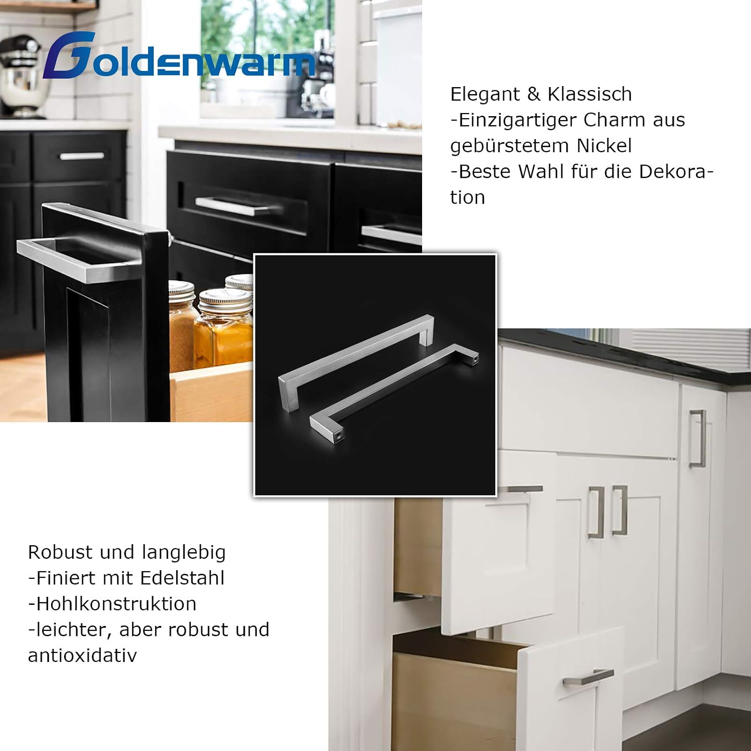 Goldenwarm® furniture handle bar stainless steel brushed cabinet handles drawer handles kitchen cabinet tube width 12 mm x 12 mm - Image 5
