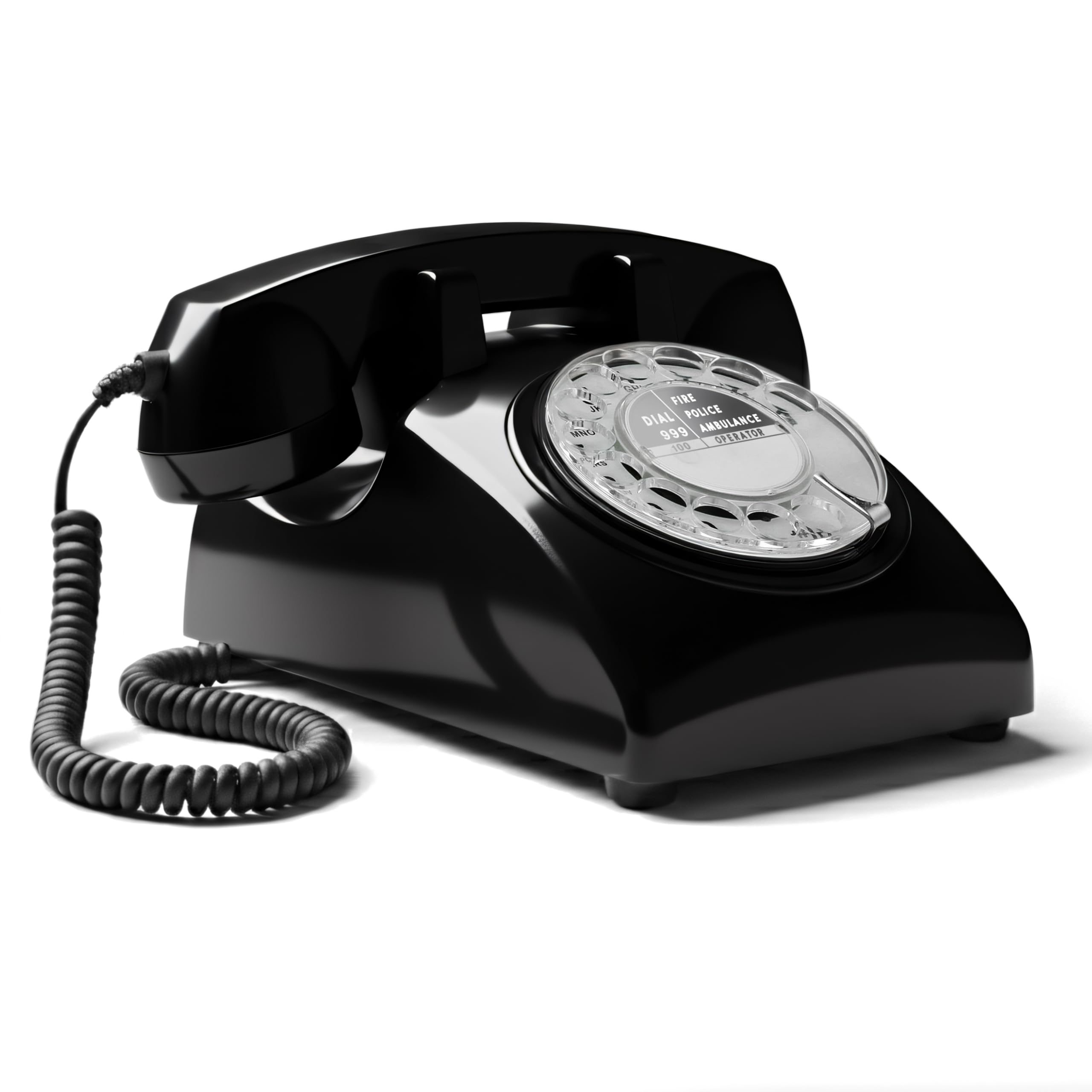 Opis Technology 60s Cable: The Retro Rotrary Phone with old fashioned dial and metall bell ringer - an analogue landline house telephone that fits modern connections, boxes and routers in Black