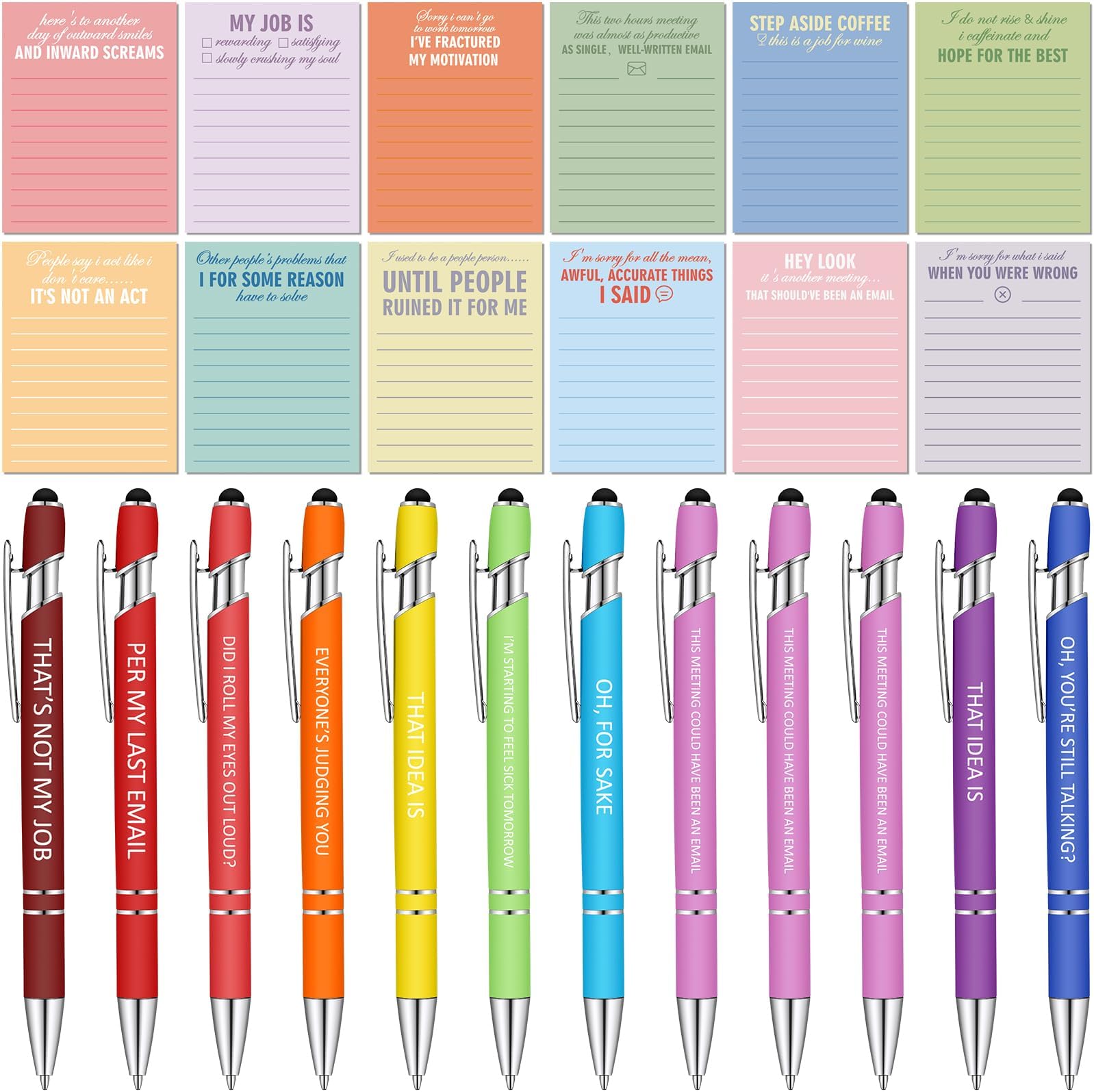 Geyee 24 Pcs Sarcastic Sticky Notes with Funny Pens 3 x 4 Inch to Do List Notepads with Sayings Pen for Valentines Coworkers Nurse Teacher Employee Office Staff Work Team Appreciation Gifts