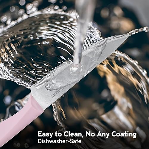 Miniatura 7 de Juego de utensilios de cocina de 19 piezas, 11 piezas de utensilios de cocina de silicona, juego de 6 cuchillos afilados de acero inoxidable rosa