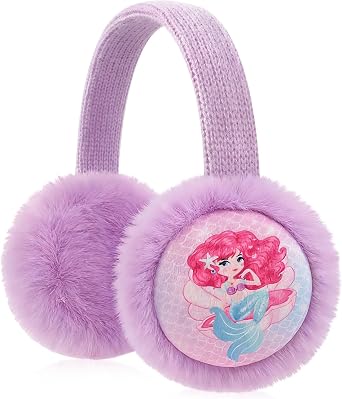 Ear Muffs Kids Cute Knitted Earmuffs Adjustable Winter Ear Warmers Soft Plush Earmuffs for Boys Girls 3-12 Years