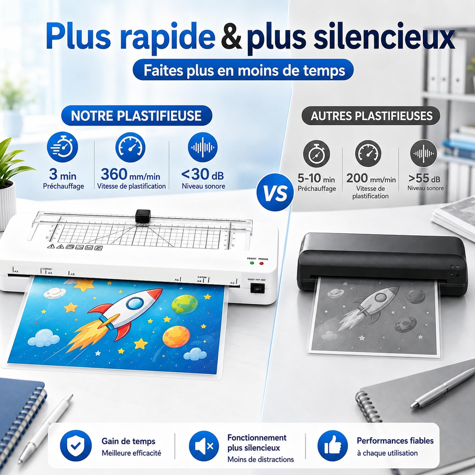 Plastifieuse A3 avec Coupe-Papier intégré, Plastification Thermique et à Froid, Arrondisseur d'Angles, Compatible A3 A4 A5 A6 (White+10pics)