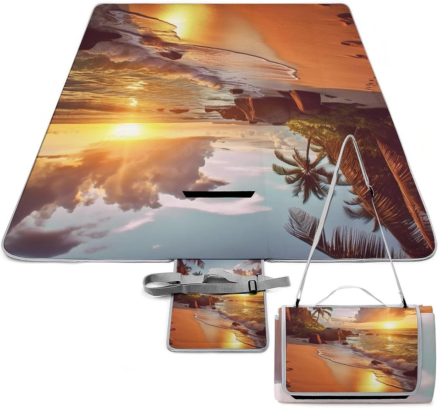 Tropical Beach at Sunset Foldable Waterproof Outdoor Picnic Mat for Beach, Camping & Park - Outdoor Rugs with Sponge Padding