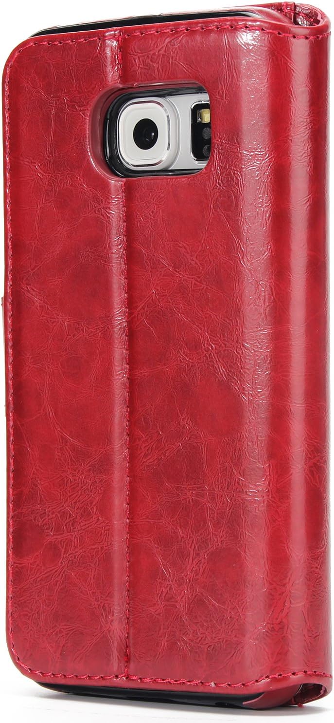 UEEBAI Case for Galaxy S6 Edge,Premium Folio PU Leather Wallet Case with [Detachable] [Magnetic Closure] [Card Slots] Stand Function Full Protection Flip Cover for Samsung Galaxy S6 Edge - Red