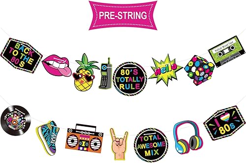 Blulu Decoraciones de fiesta de los años 80, suministros de fiesta de cumpleaños temática de los 80, pancartas, cubierta de puerta, accesorios de