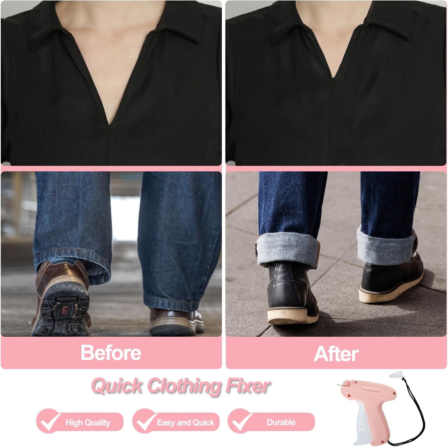 Stitch Gun for Clothes with Case, Mini Stitch Gun for Clothes, Quick Clothing Fixer, Quilting Hemming Quick Stitch Sewing Gun with 6 Needles,2500 Black & 2500 White Micro Fasteners (Pink) - Image 4