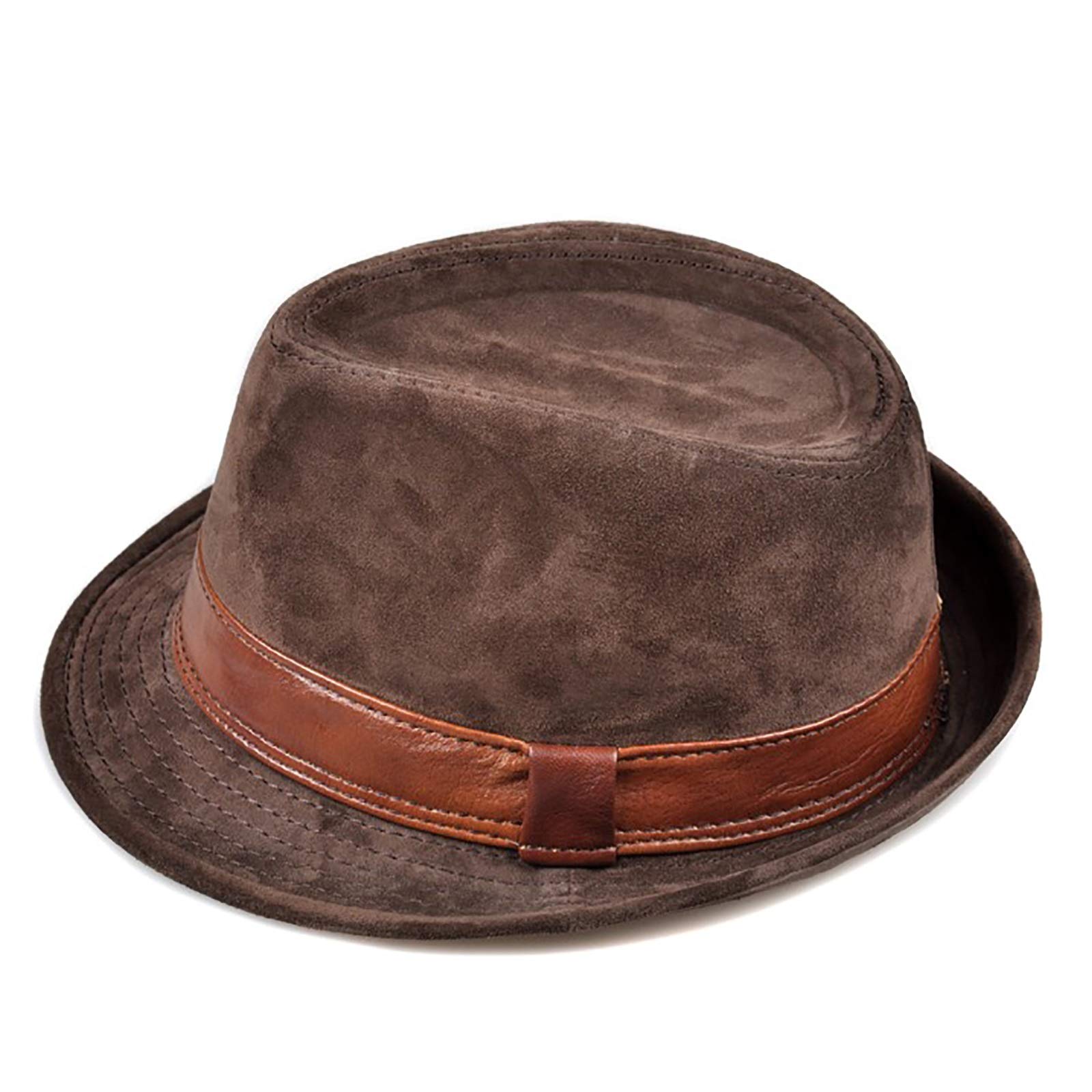 Winterhüte, Fedoras Trilby Hut Männer Nubukleder Jazzhut Rindsleder Gentleman Hut Kurzer Birm Herbst und Winter