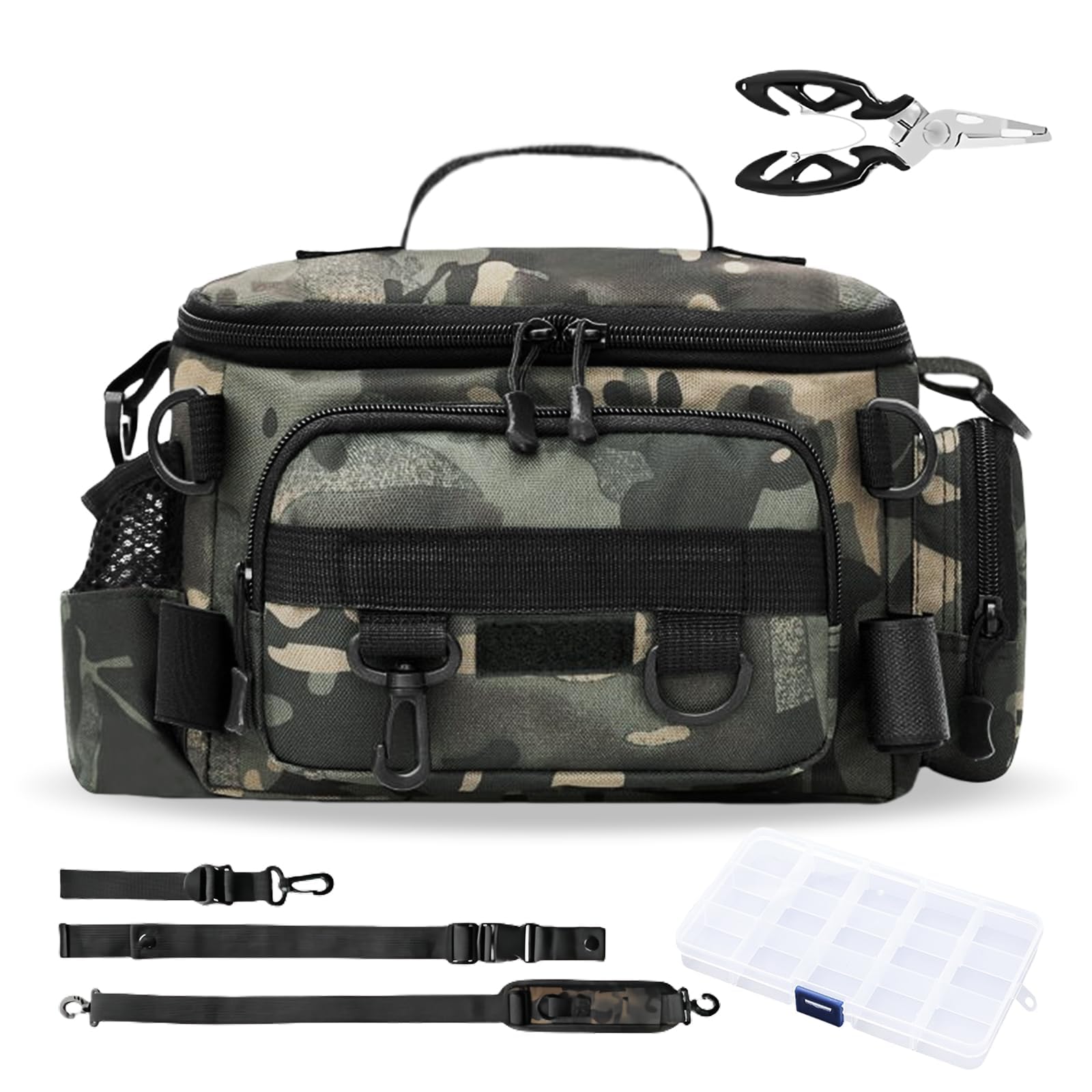 Sac de Peche, Sac à Bandoulière Multifonctionnel, Grande Capacite Stockage de Matériel de Pêche Sac, Stockage de matériel de pêche, Plein Air Pêche Tissu d'Oxford Extérieur Fishing Bag (37 x 20 cm)