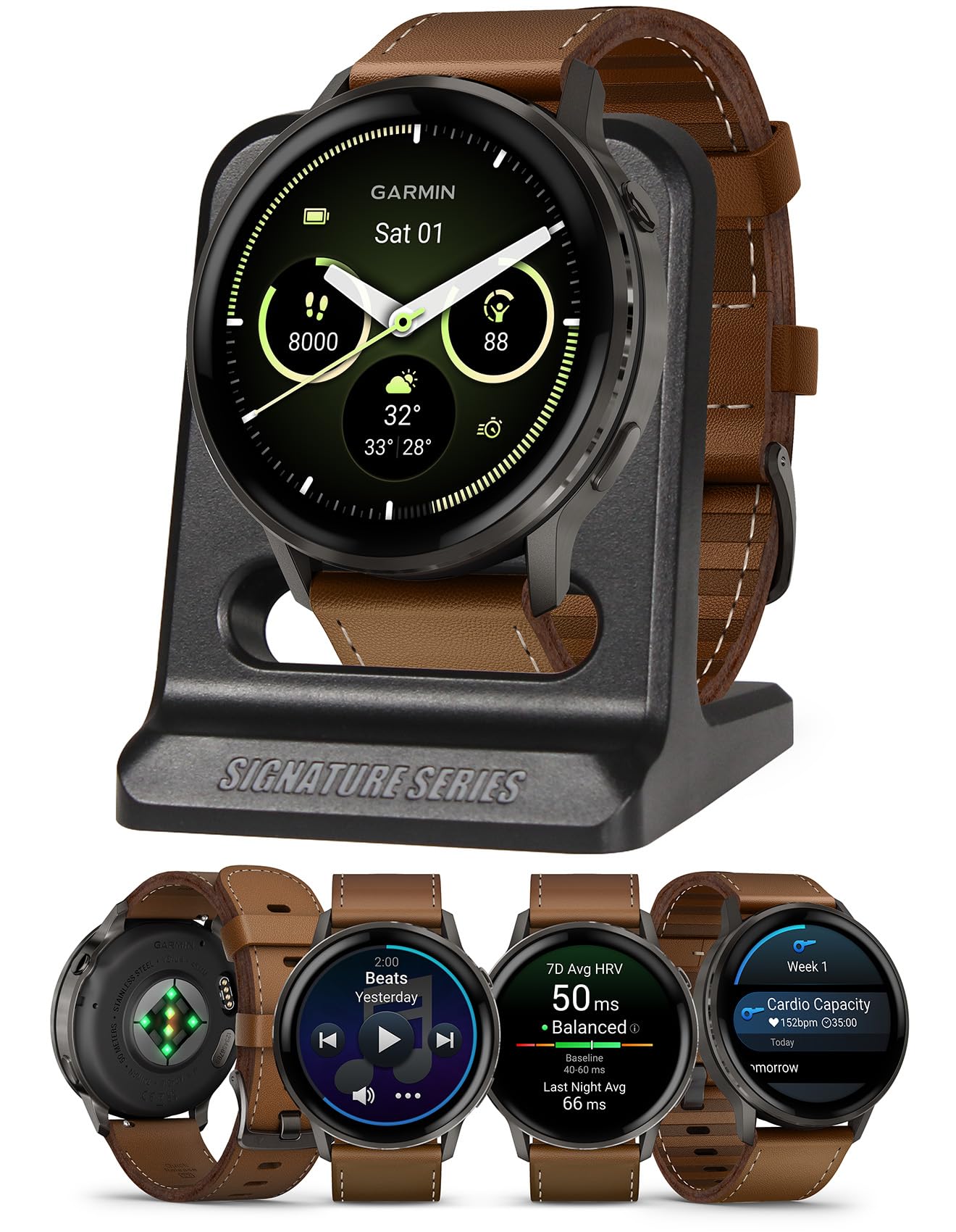 Garmin Venu 4, 45mm, Advanced Health & Fitness GPS Smartwatch, Bright & Colorful Display, Flashlight, 12 Days Battery Life | Silver with Citron Silicone Band, Signature Series Modern Power Stand