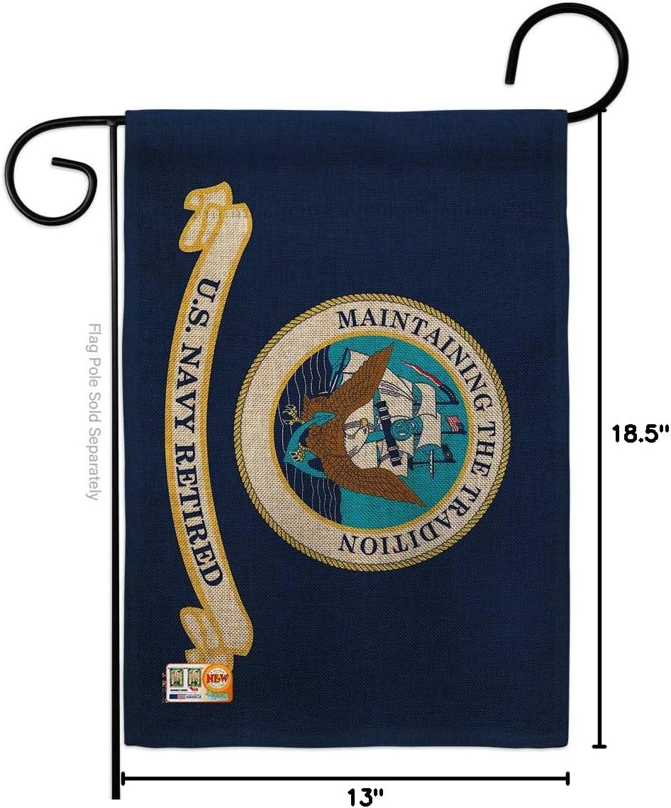 Navy Retired Burlap Garden Flag Armed Forces USN Seabee United State American Military Veteran Retire Official Small Decorative Gift Yard House Banner Double-Sided Made In USA 13 X 18.5