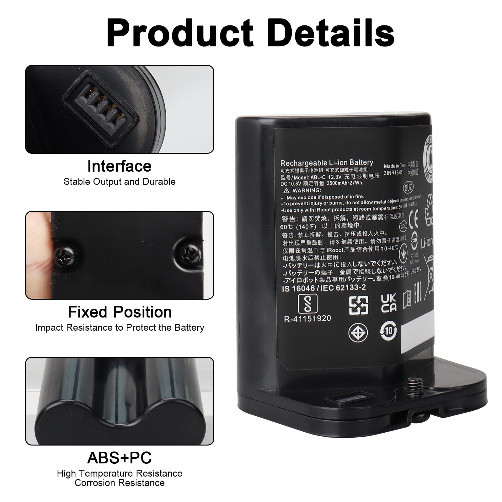 Batteria sostitutiva MXJFYY da 10,8 V e 2500 mAh per iRobot Braava Jet M6 (6110) Series, batteria agli ioni di litio per aspirapolvere M611020/M612880/M612680/M614480 ABL-C Series 3INR 19/65
