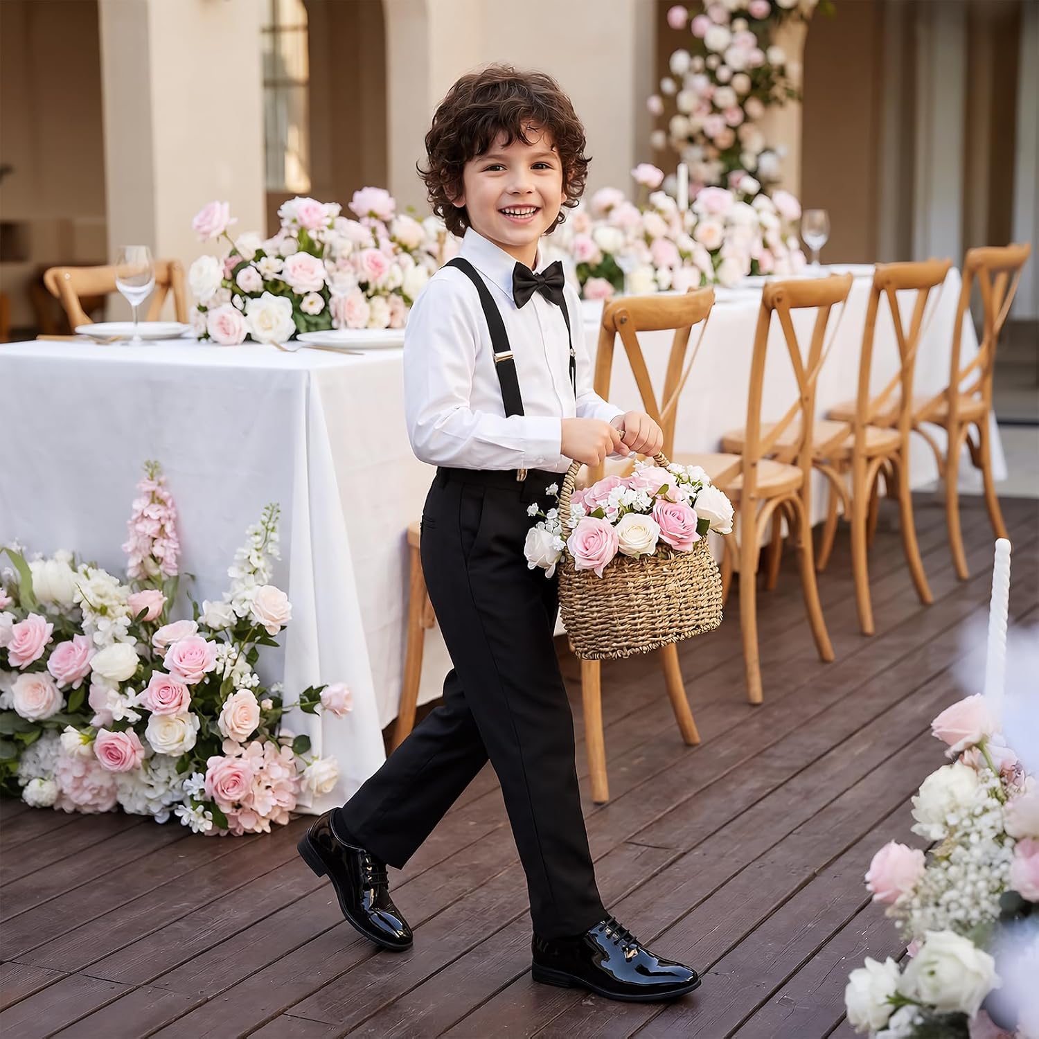 GINNI Boys Dress Shoes for Wedding Church, Kids School Uniform Oxfords, Patent Leather Lace-Up Oxford Shoes for Toddler/Little Kid/Big Child