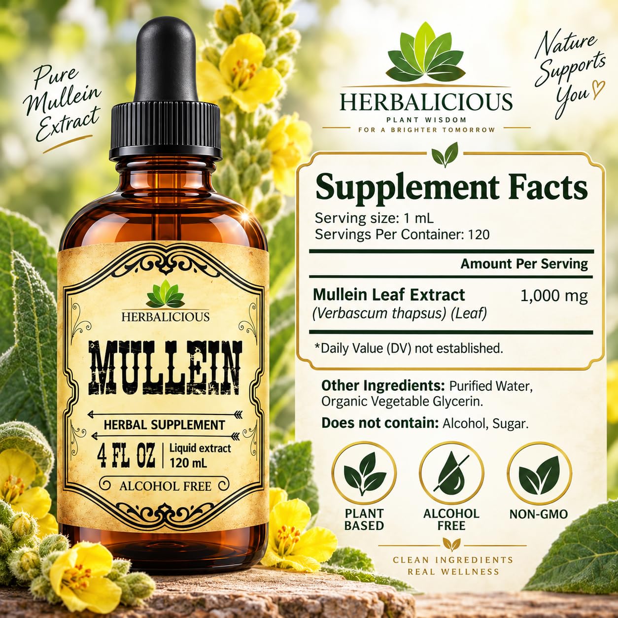 Mullein Drops for Lungs – Organic Lung Cleanse Supplement with Mullein Leaf Extract (Verbascum Thapsus) – Vegan, Non-GMO Liquid Formula – 4 Fl Oz — Amazon image 6