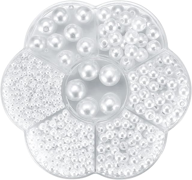 1130 Pcs Round Loose Art Crafting Beads Pearls,White Pearls Beads, Luster Glossy Polished Pearl Beads for DIY Jewellery Making Decorations Beads Pearls - 3mm/4mm/5mm/6mm/8mm/10mm/12mm