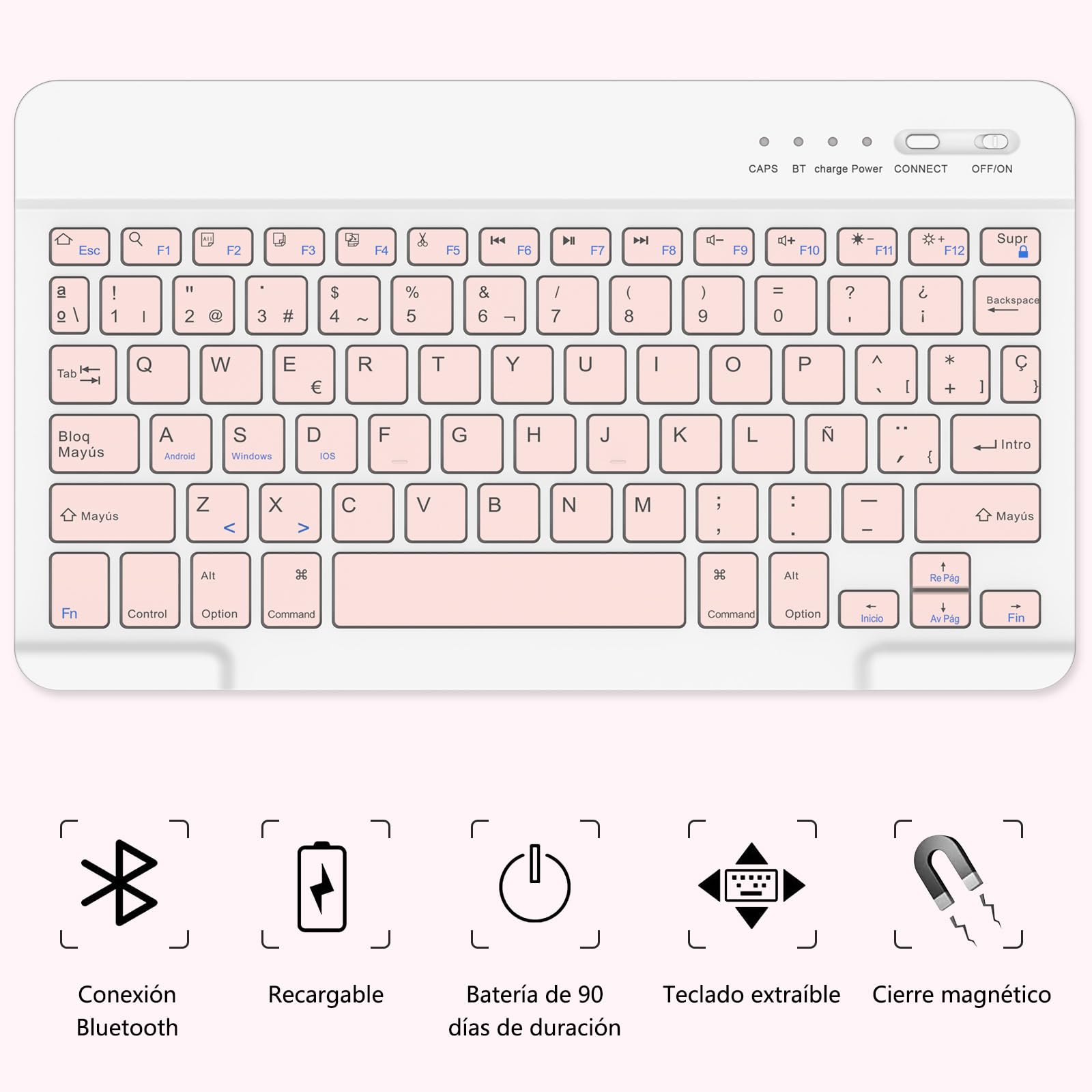 Funda con Teclado para iPad Air 11 M2 M3/5ª y 4ª Gen 10.9" 2022/2020, Auto Sleep & Wake, Teclado QWERTY Español, Funda con Portalápices Bluetooth Magnético Desmontable para iPad Pro 11" 2018 (Rosa)