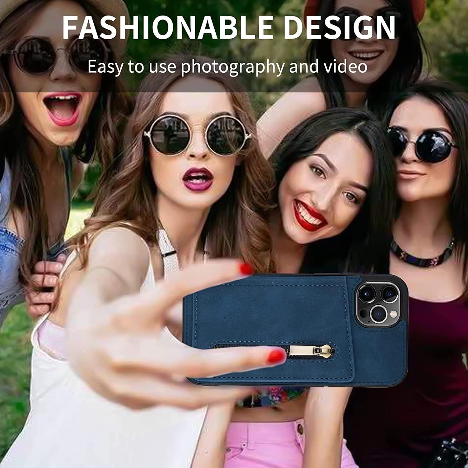 Case for iPhone 14/14 Plus/14 Pro/14 Pro Max with Card Holder, Flip Premium Leather Zipper Pocket Wallet Slim Back Case Magnetic Clasp Shockproof Stand Cover (Color : Blue, Size : 14ProMax)