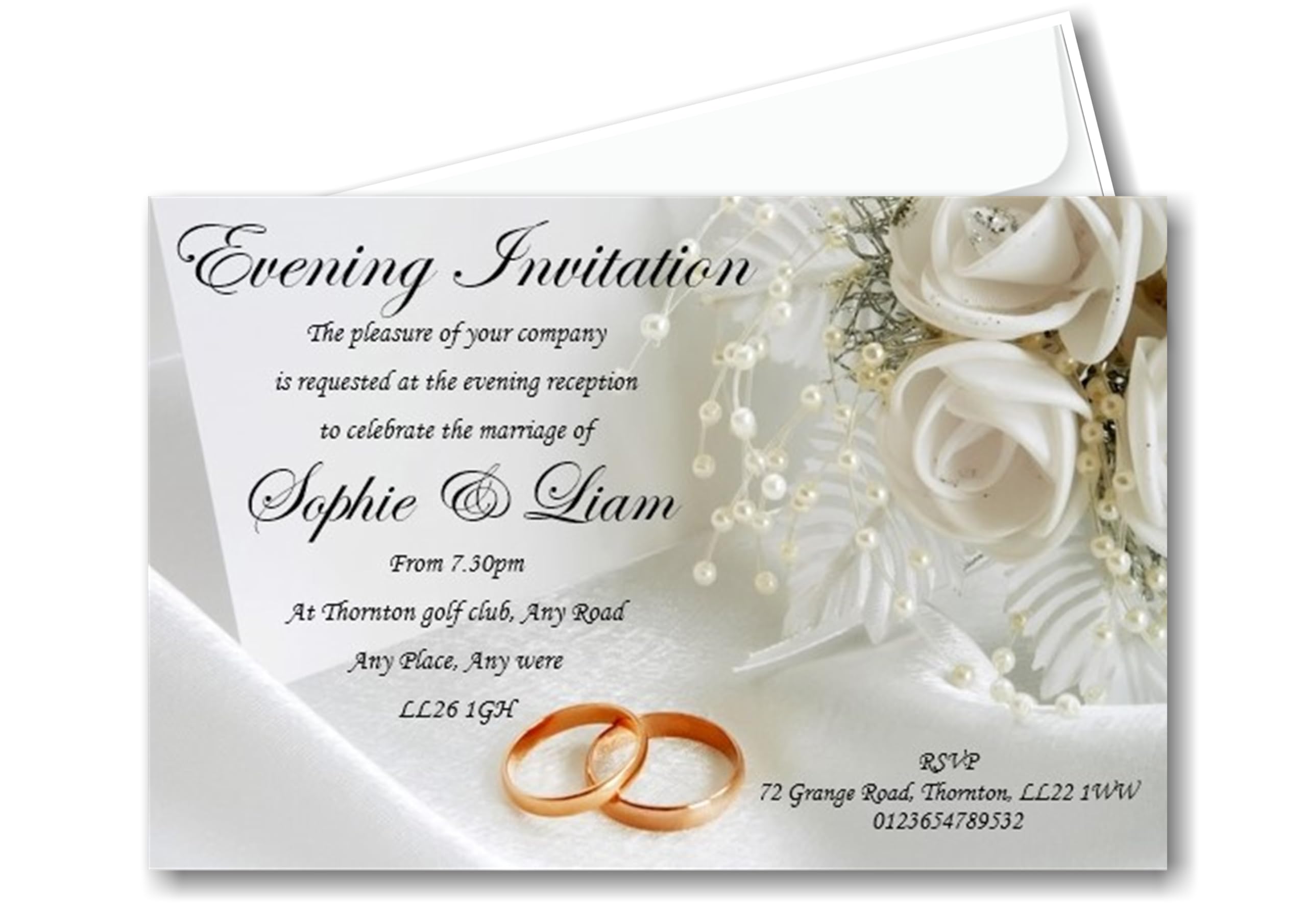 Bespoke Candy Delights 30 Personalised White Rose Wedding Day Evening Invites - Invitations WE1