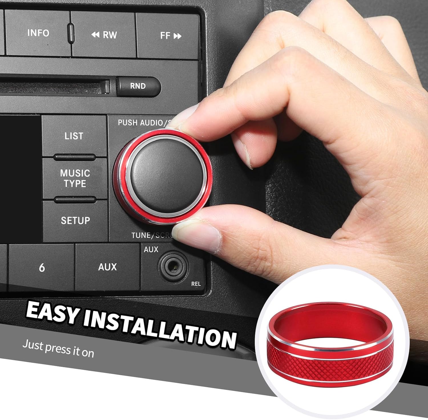 Jimen Fit for Jeep Wrangler JK JKU 2012-2018, 9PCS Center Console AC Air Conditioner Control Knob Trim & Radio Volume Knob Ring & Window Switch Button Cover (Red)