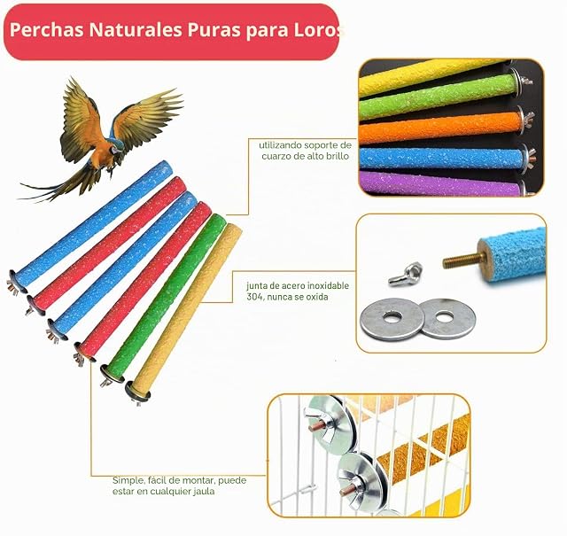 Foto 3 de 6 de Perca de Pájaro, 6PCS Palo para Pájaros, Juguetes para Aves
