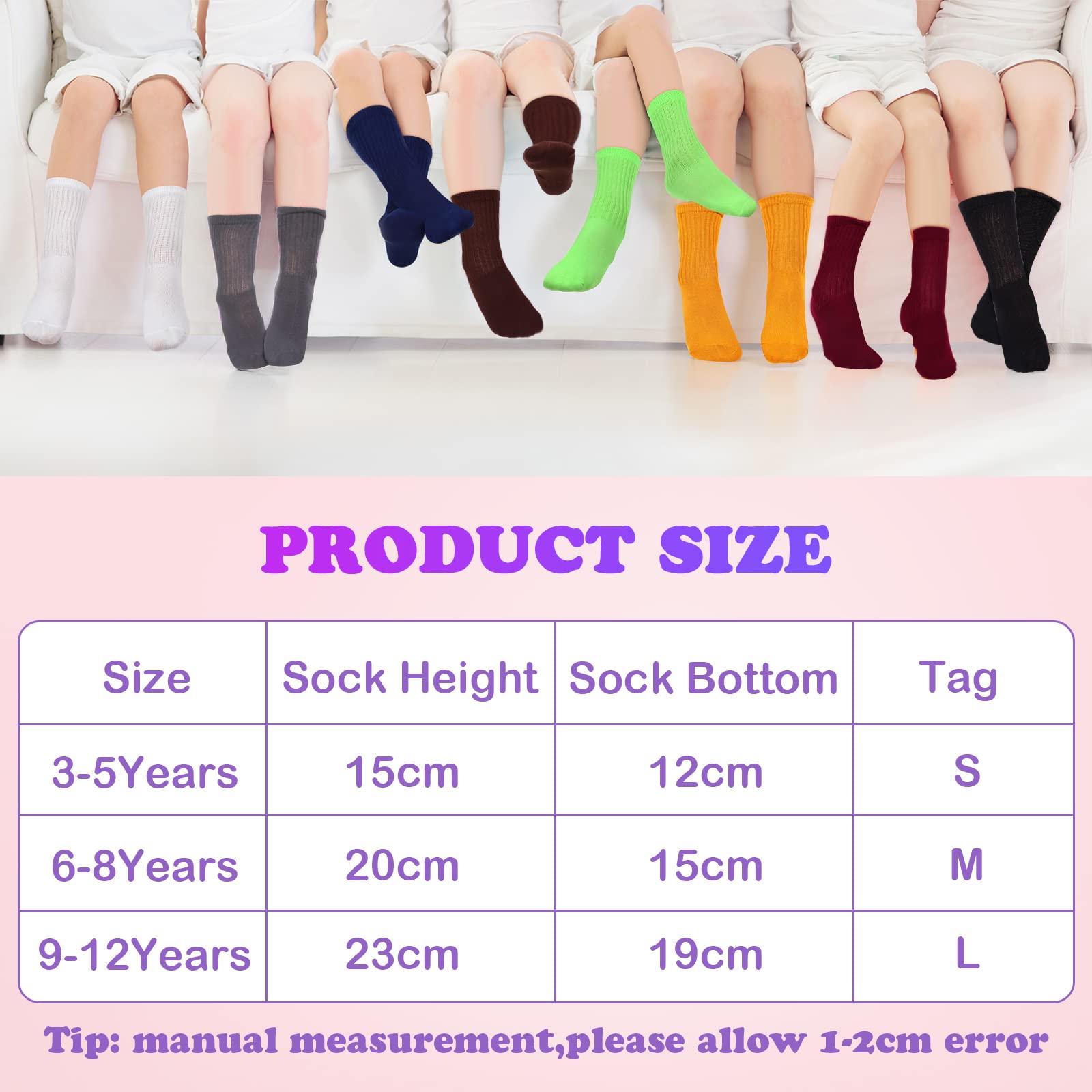 Geyoga 16 pares de calcetines largos de algodón para niñas, color sólido, bonitos calcetines para niños