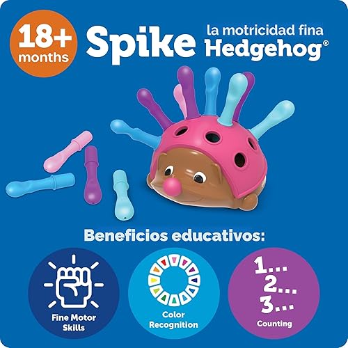 Miniatura 7 de Learning Resources Spike The Fine Motor Hedgehog Pink - Juguetes Montessori para niños pequeños, forma apilable, regalos para niños y niñas, cubo