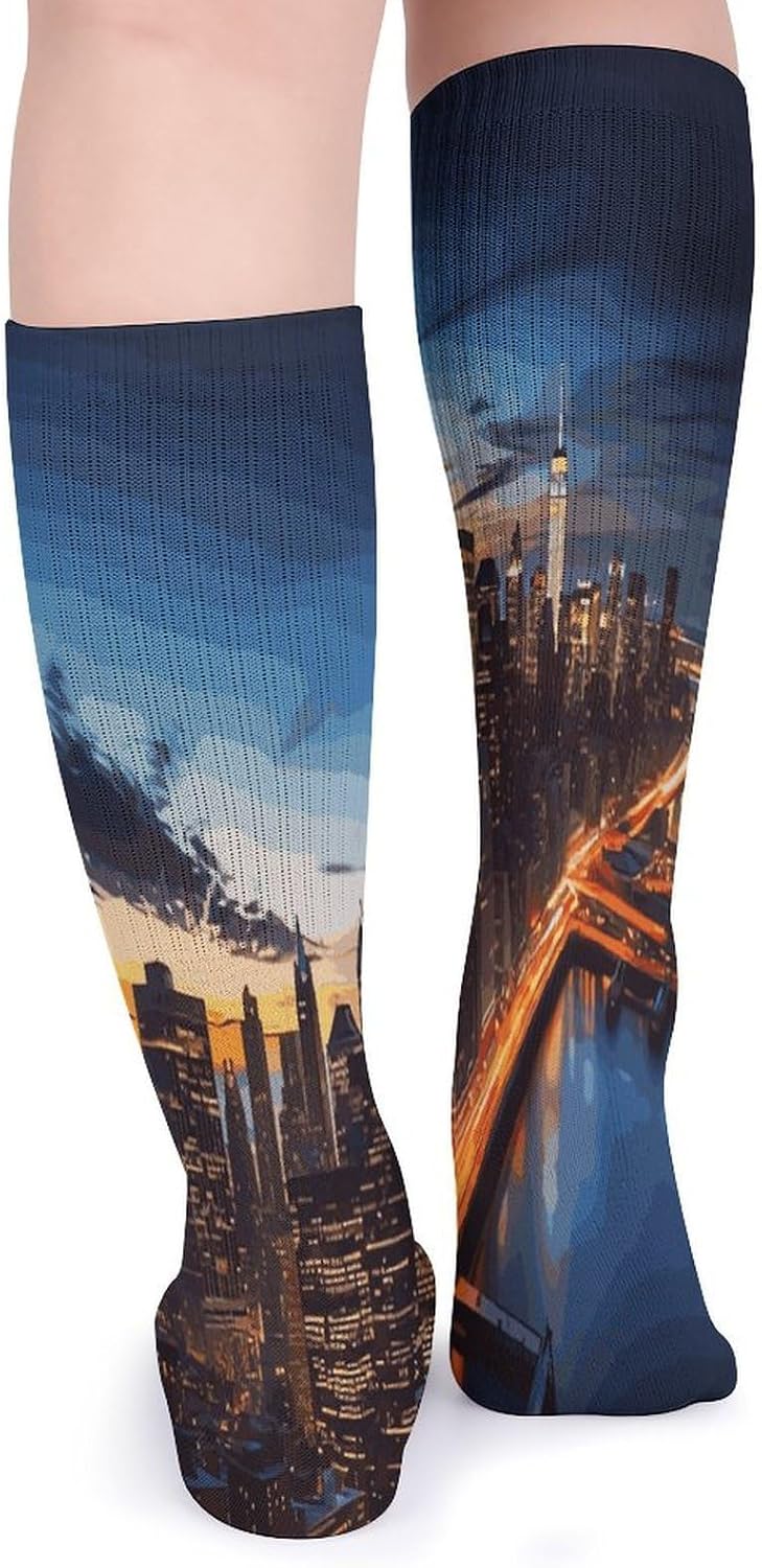 New York City Scenery Knee High Socks Cozy Knee High Socks Soft Mid-Length Sock for All Seasons Daily Wear Adult