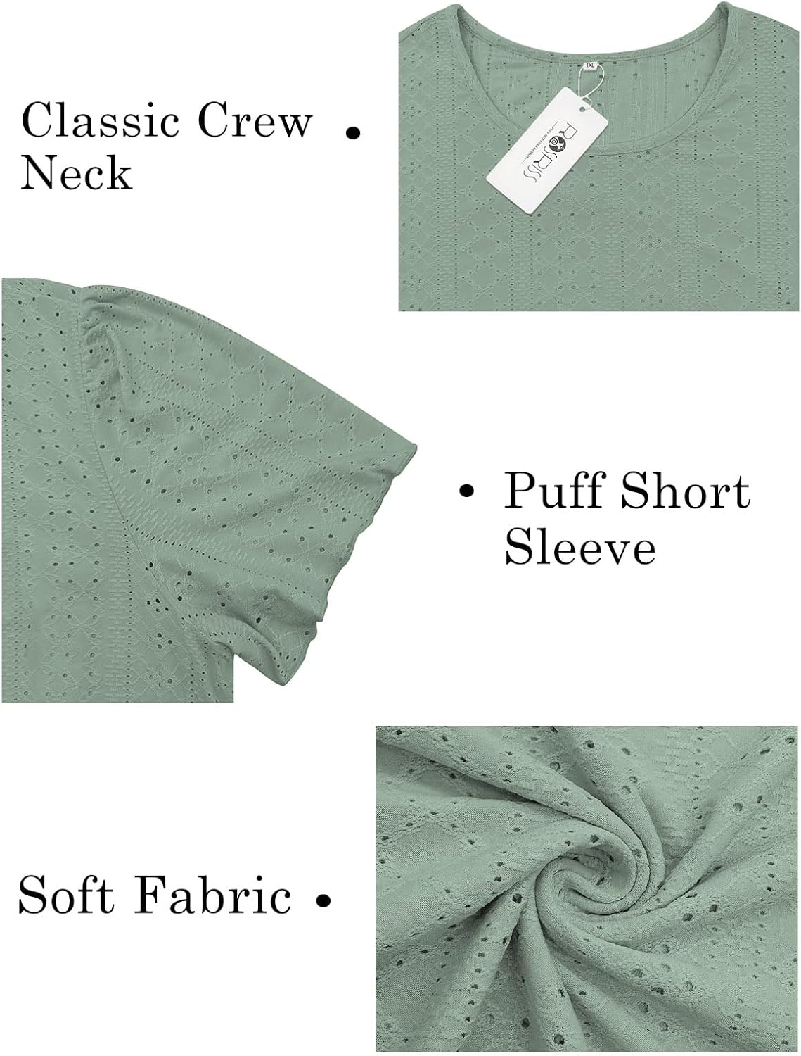 ROSRISS Plus-Size Tops for Women Summer Trendy Eyelet Puff Short Sleeve T Shirts Casual Crewneck Solid Color Tunics XL-5XL - Image 4