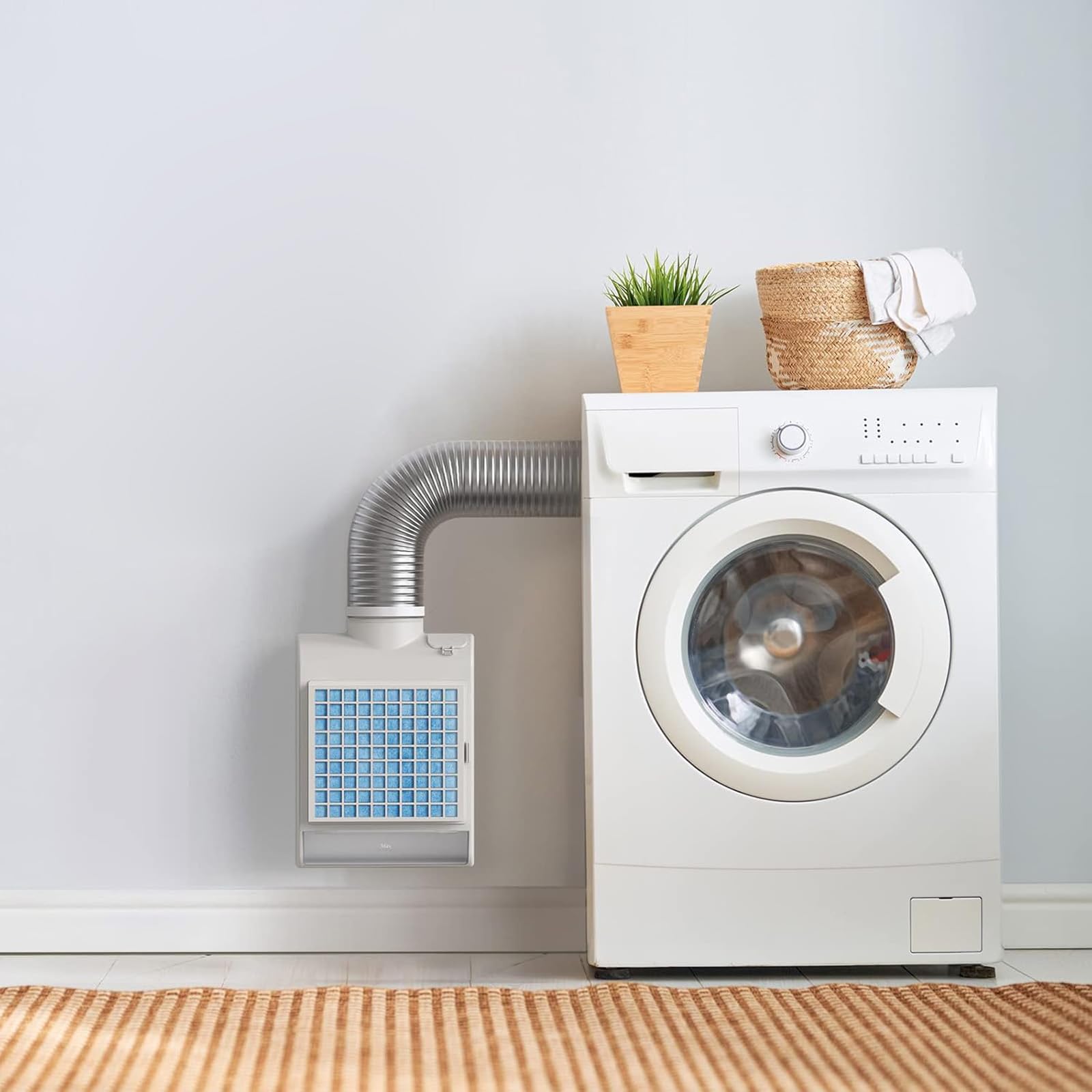 Filtro de escape para secadora de interior, 3 en 1, pelusas con pantalla de acero inoxidable, capa de poliéster, lavable, ventilación para secadora interior