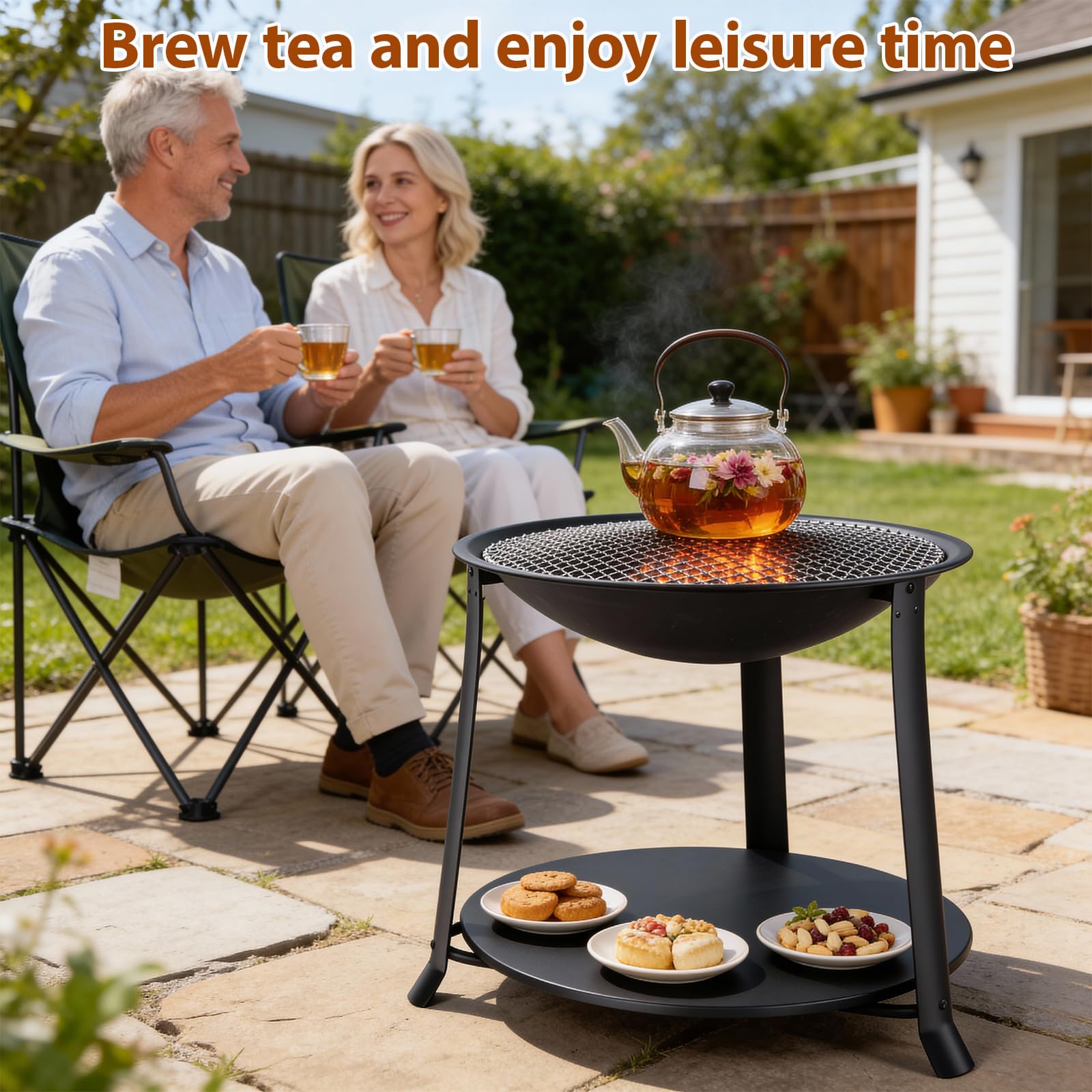 Brasero Exterior con Parrilla y Protector Antichispas, Estufa Jardín y Terraza, Jardín Chimeneas de Hierro para Carbón Ø 55 cm